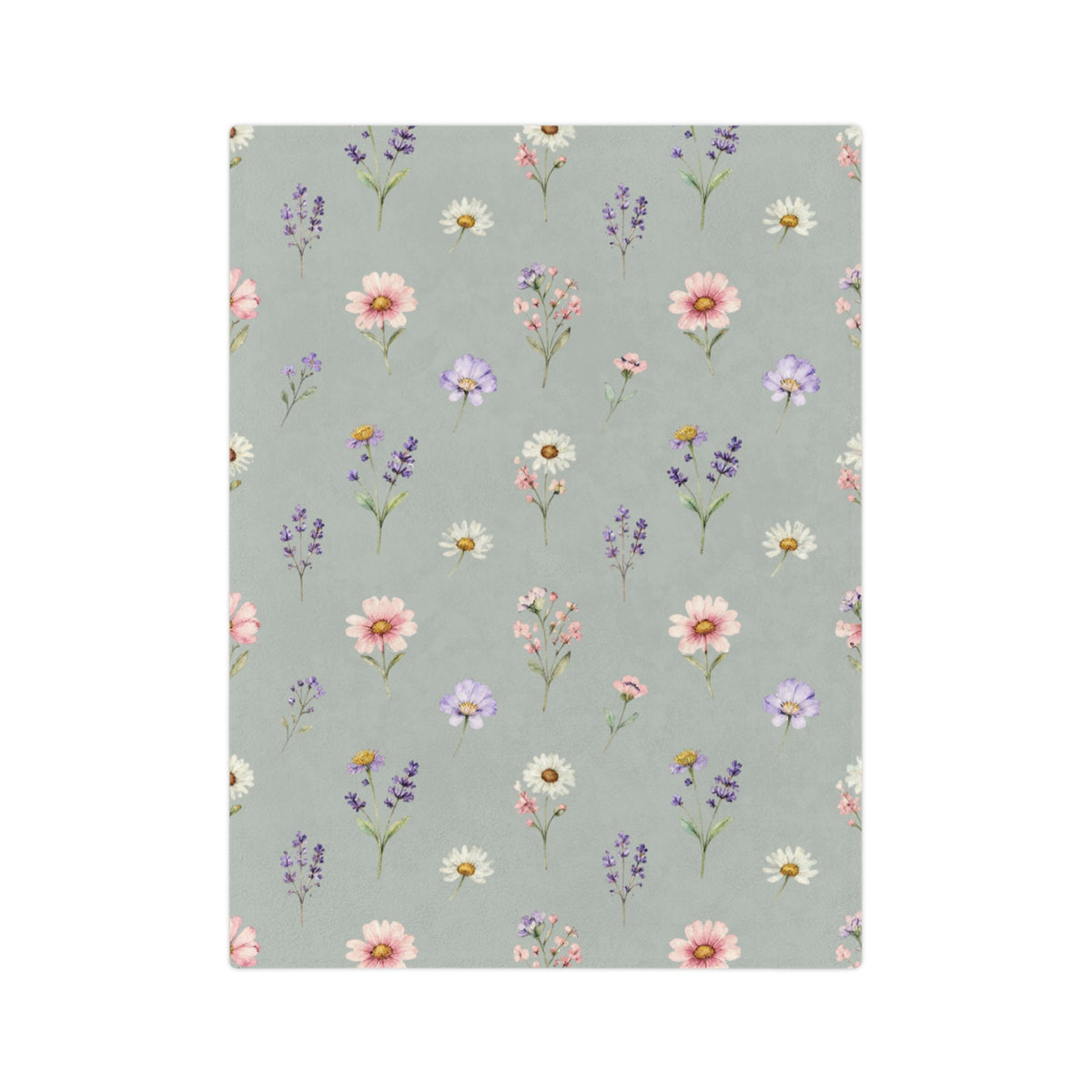 Pastel Wildflowers on Muted Olive Velveteen Throw