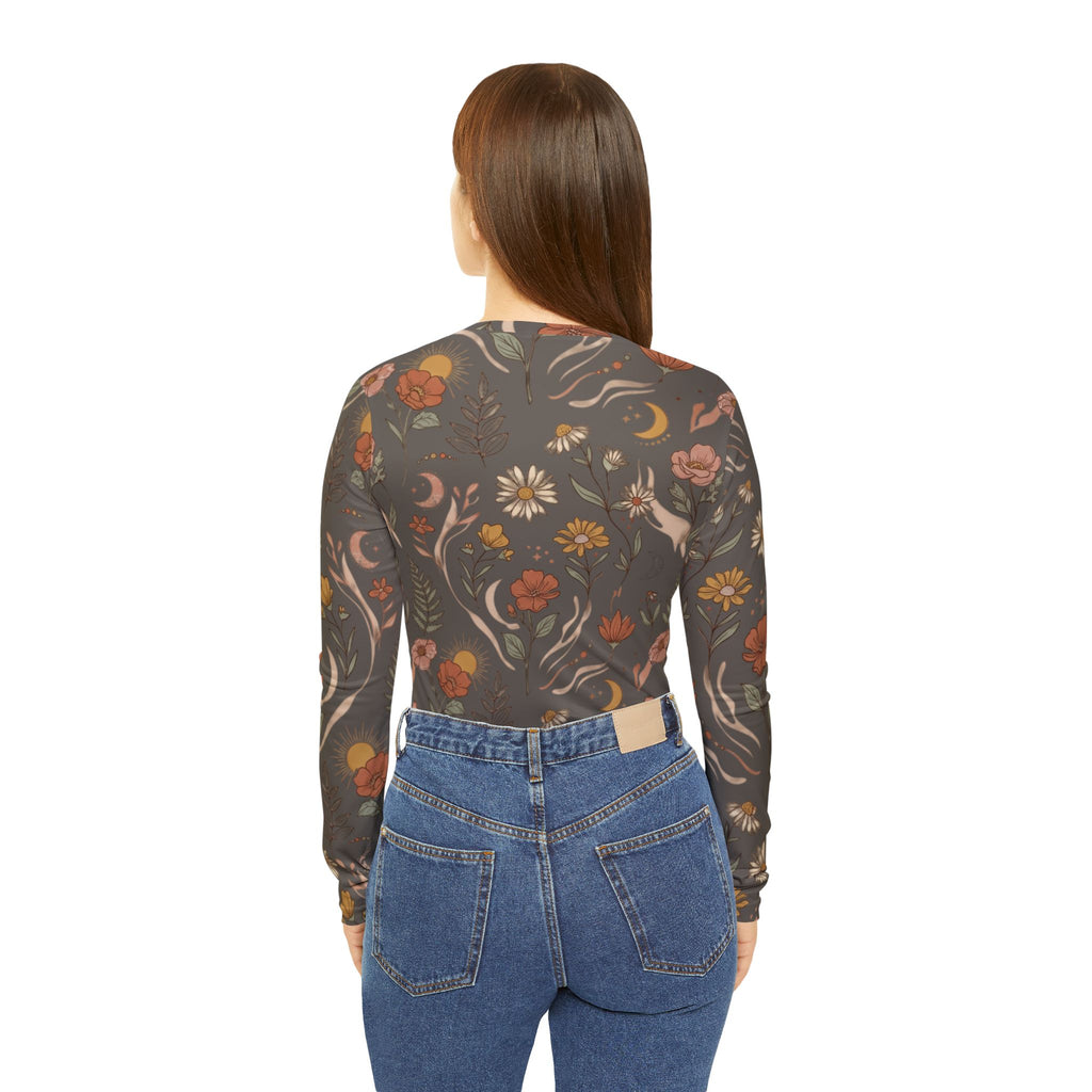 Floral Moon Boho Long Sleeve V-Neck Shirt