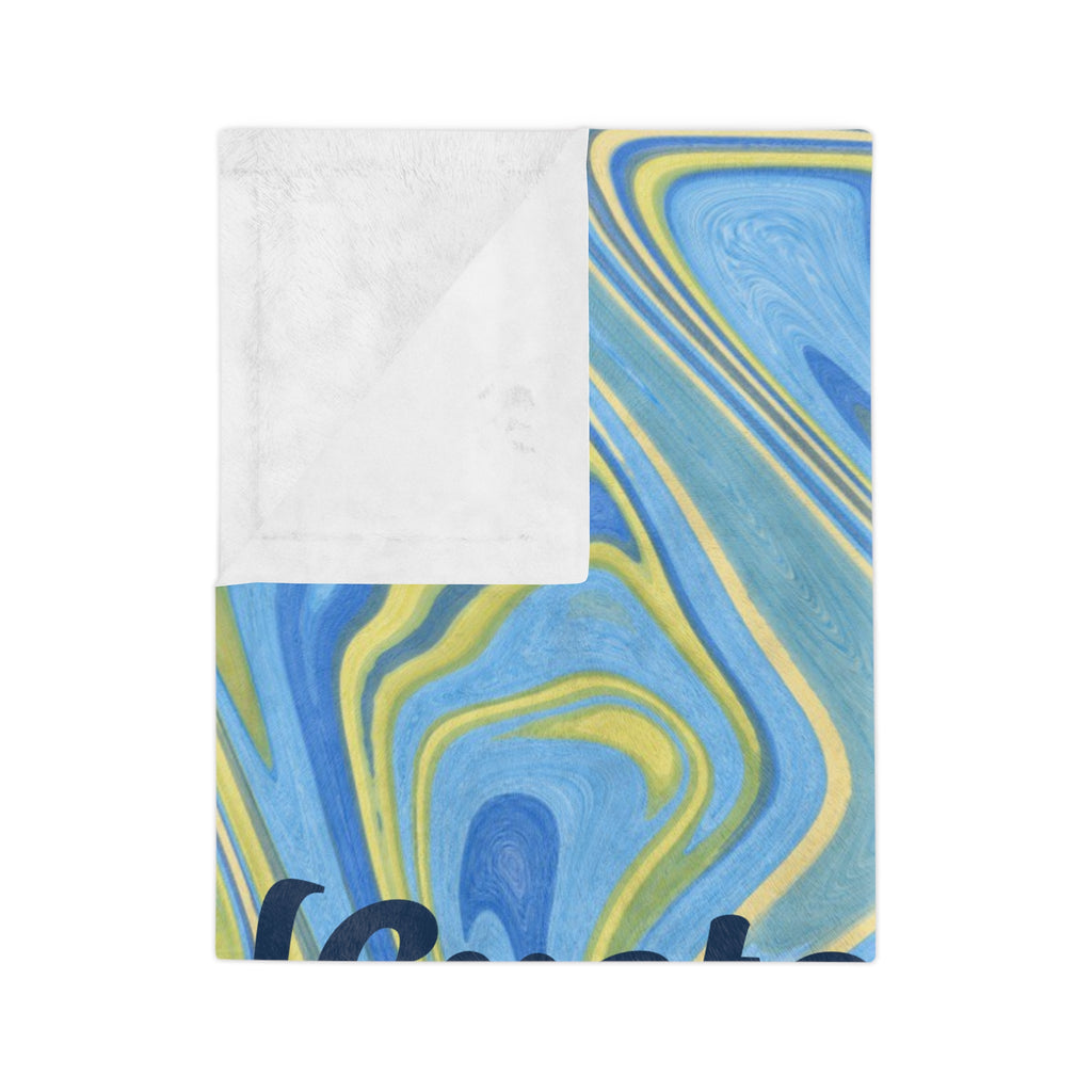 Customizable Blue-Yellow Marble Velveteen Throw