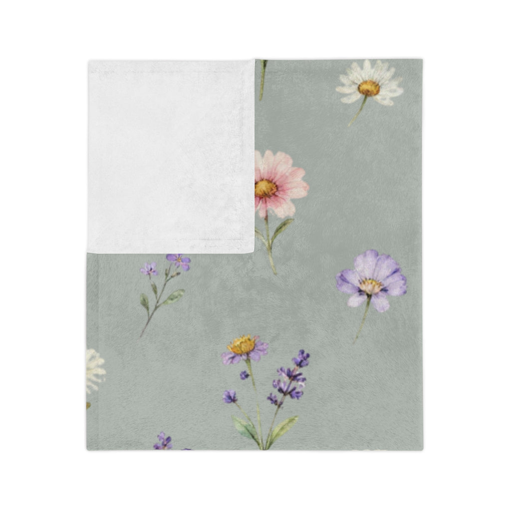 Pastel Wildflowers on Muted Olive Velveteen Throw