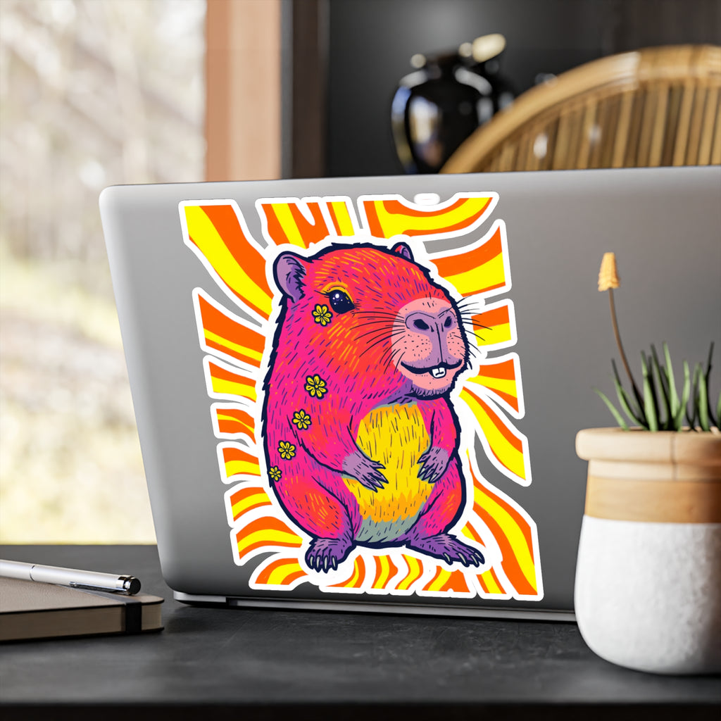 Vinyl Decal | Bright Retro Swirl Psychedelic Flower Guinea Pig Kiss-Cut Sticker
