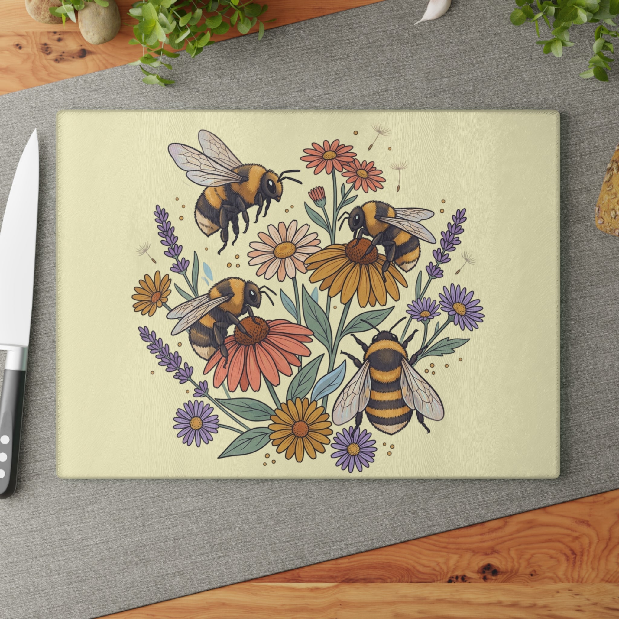 Glass Cutting Board | Bee and Wildflowers Kitchen Decor