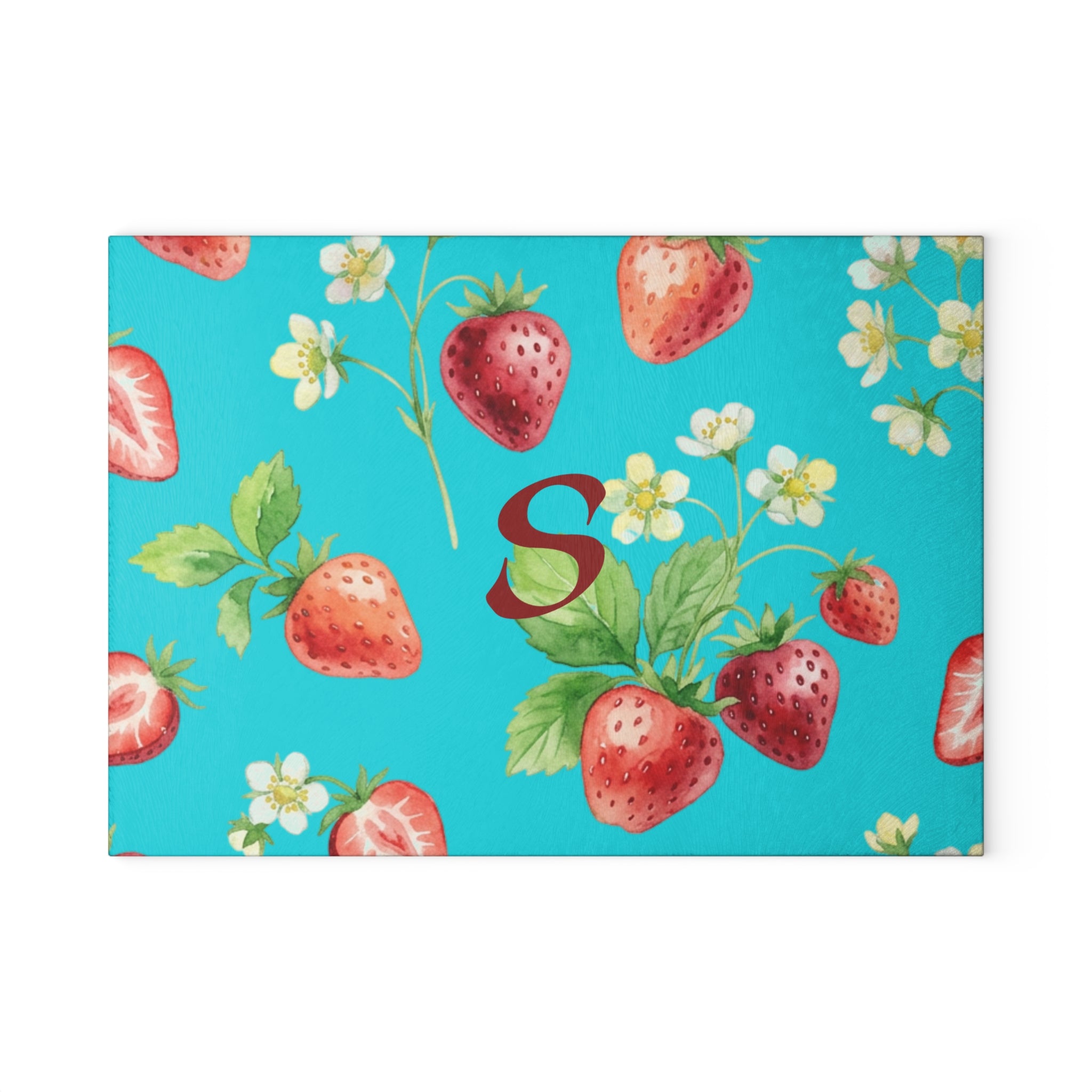 Glass Cutting Board | Strawberry Pattern Custom Monogram Kitchen Decor