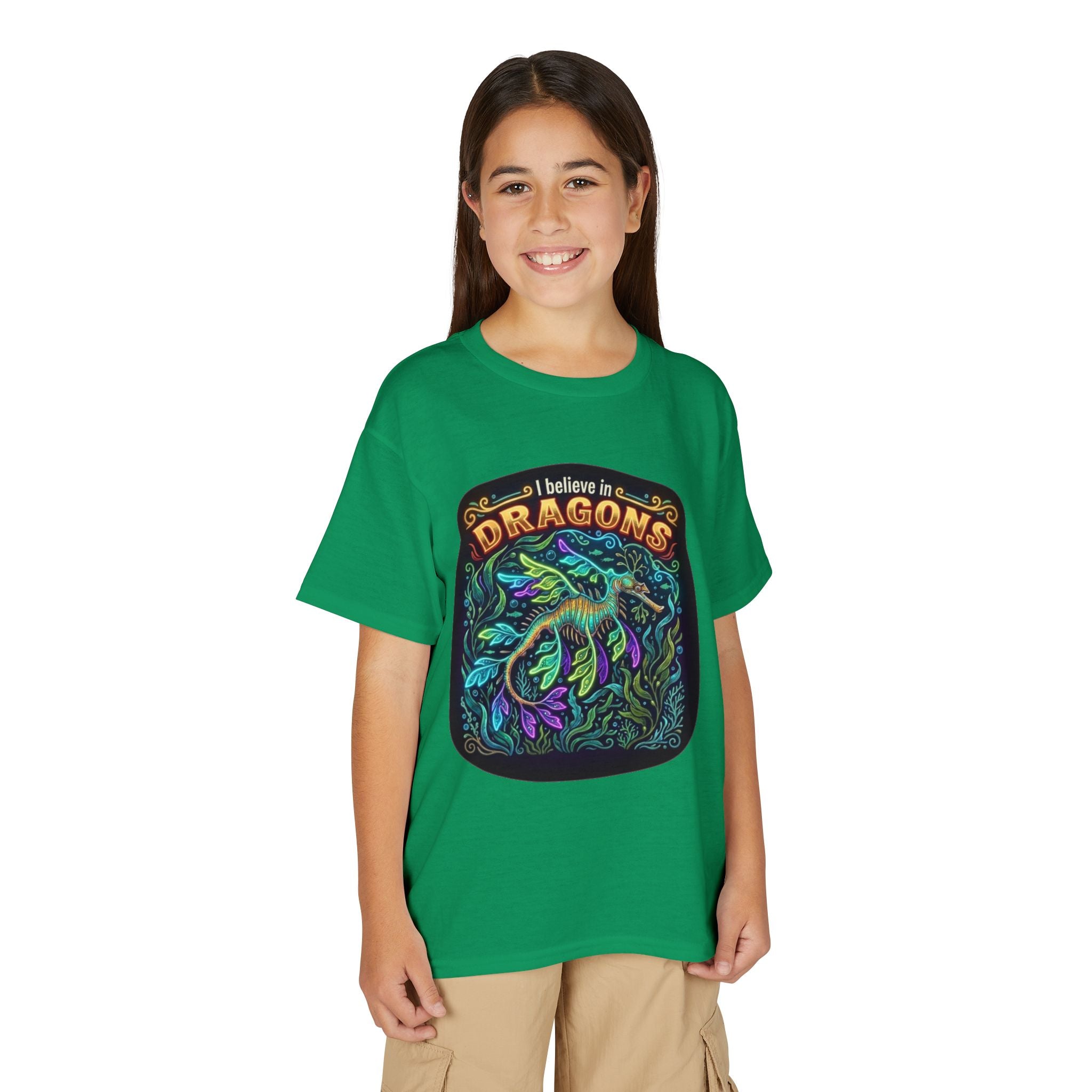 T-Shirt | 'I Believe in Dragons' Colorful Dragon Graphic Youth Tee