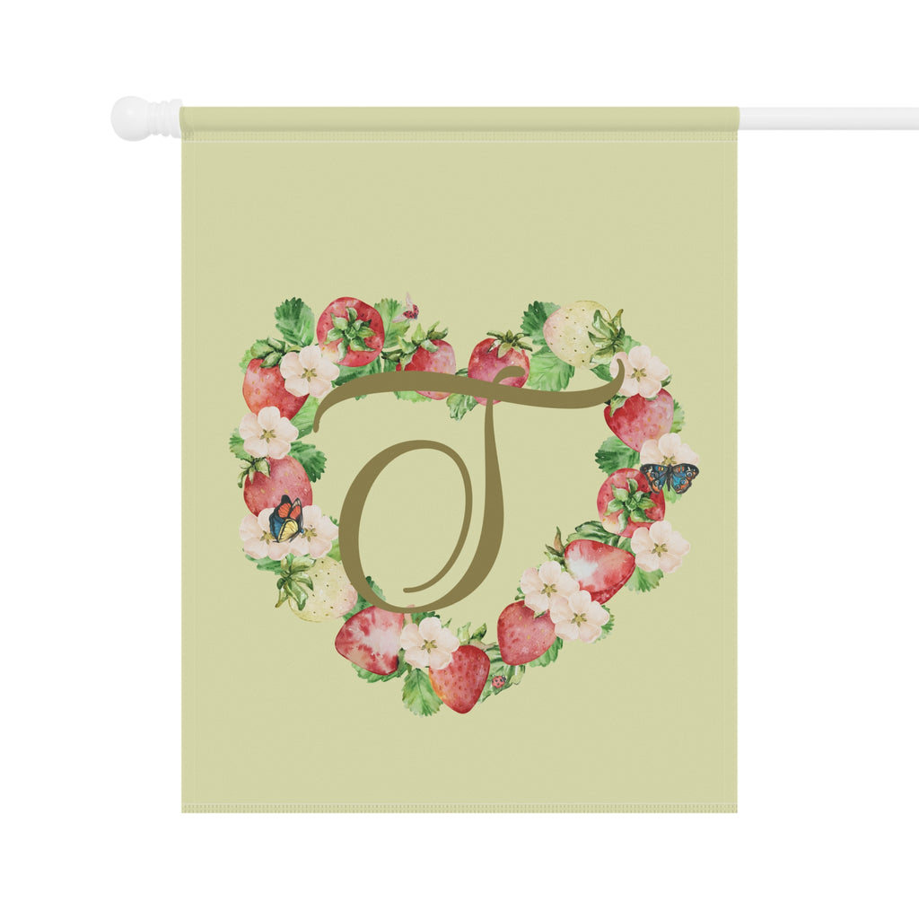 Home & Garden Banner | 'T' Monogram Strawberry Heart Flag