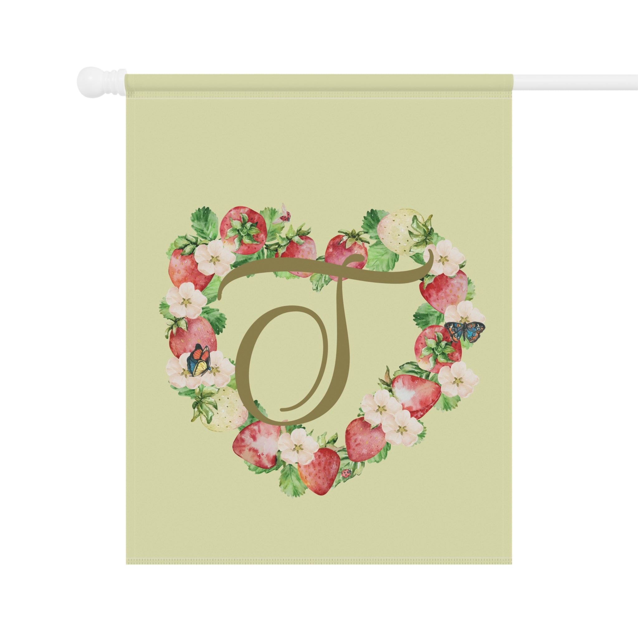 Home & Garden Banner | 'T' Monogram Strawberry Heart Flag