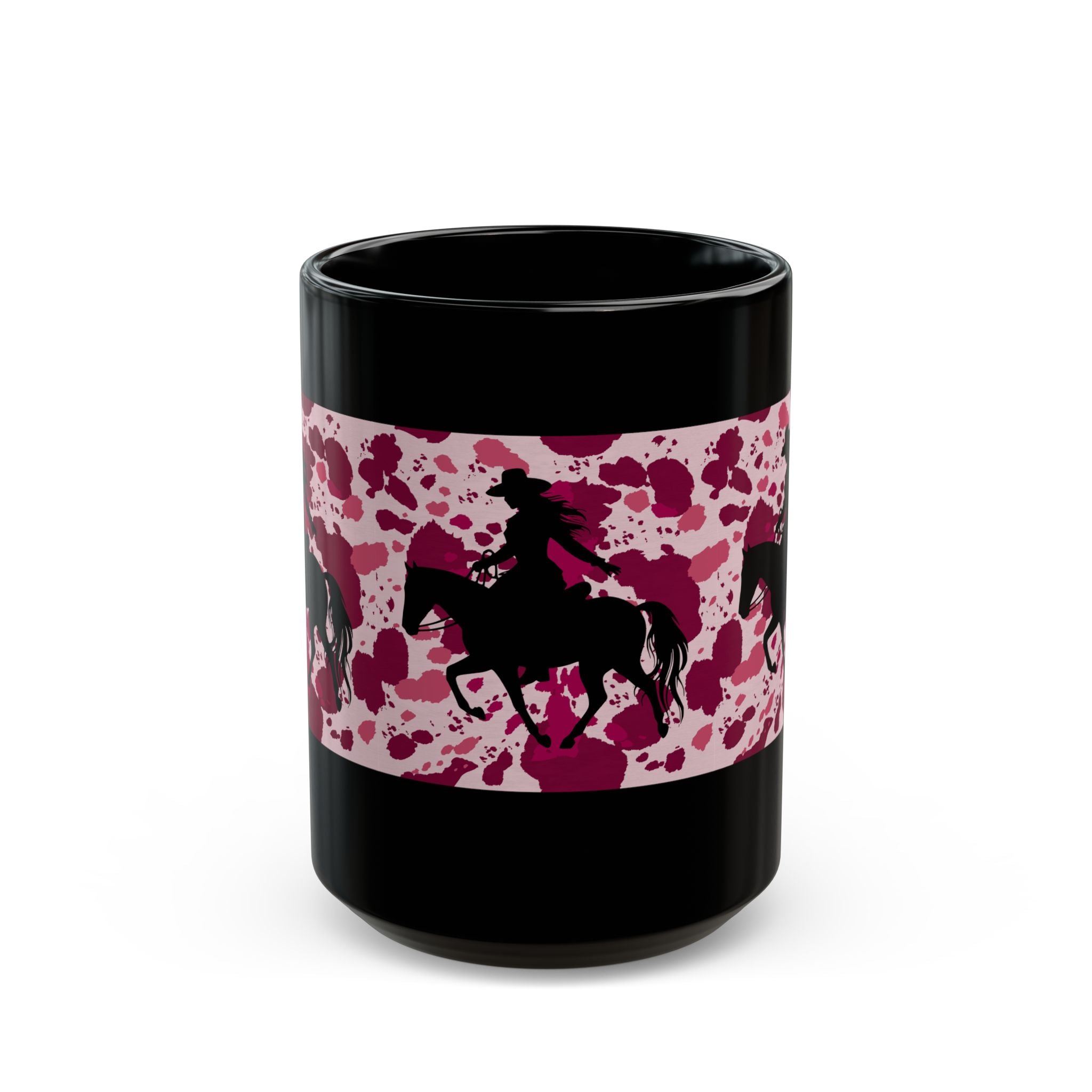 Coffee Mug | Pink Splatter Cowgirl Silhouette Black 11 oz or 15 oz