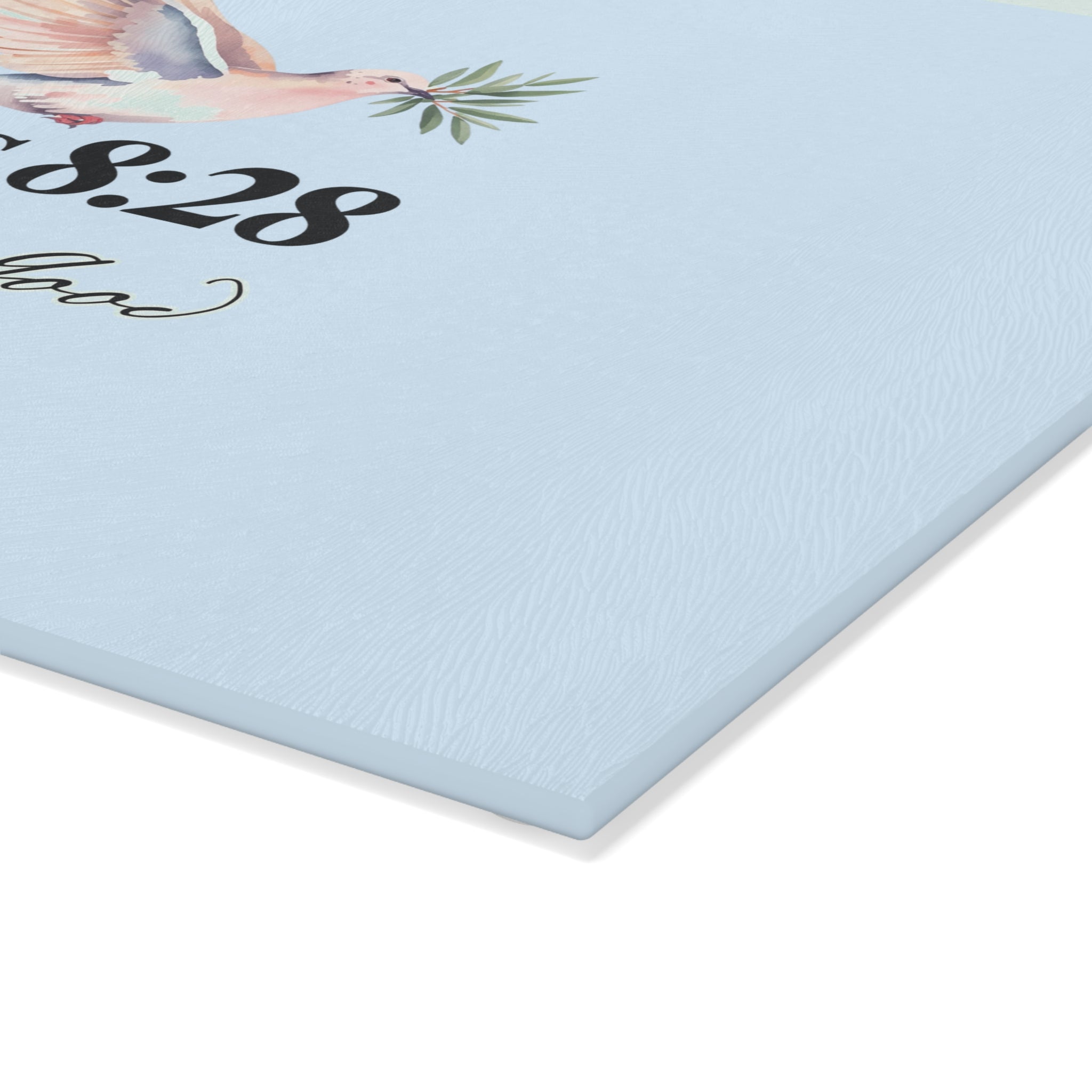 Glass Cutting Board | Romans 8:28 Dove with Olive Branch Kitchen Decor
