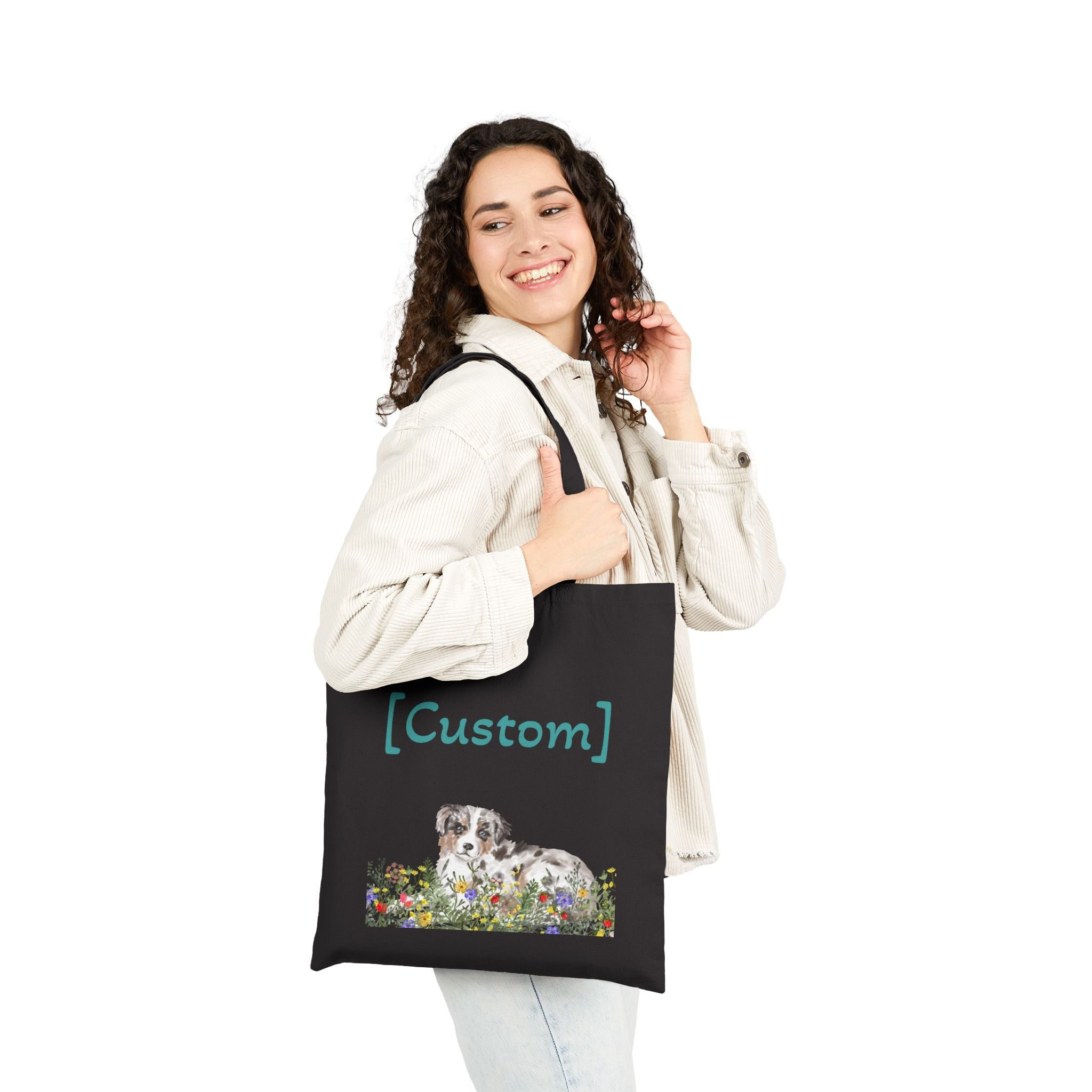 Tote Bag | Custom Puppy Floral Shoulder Bag