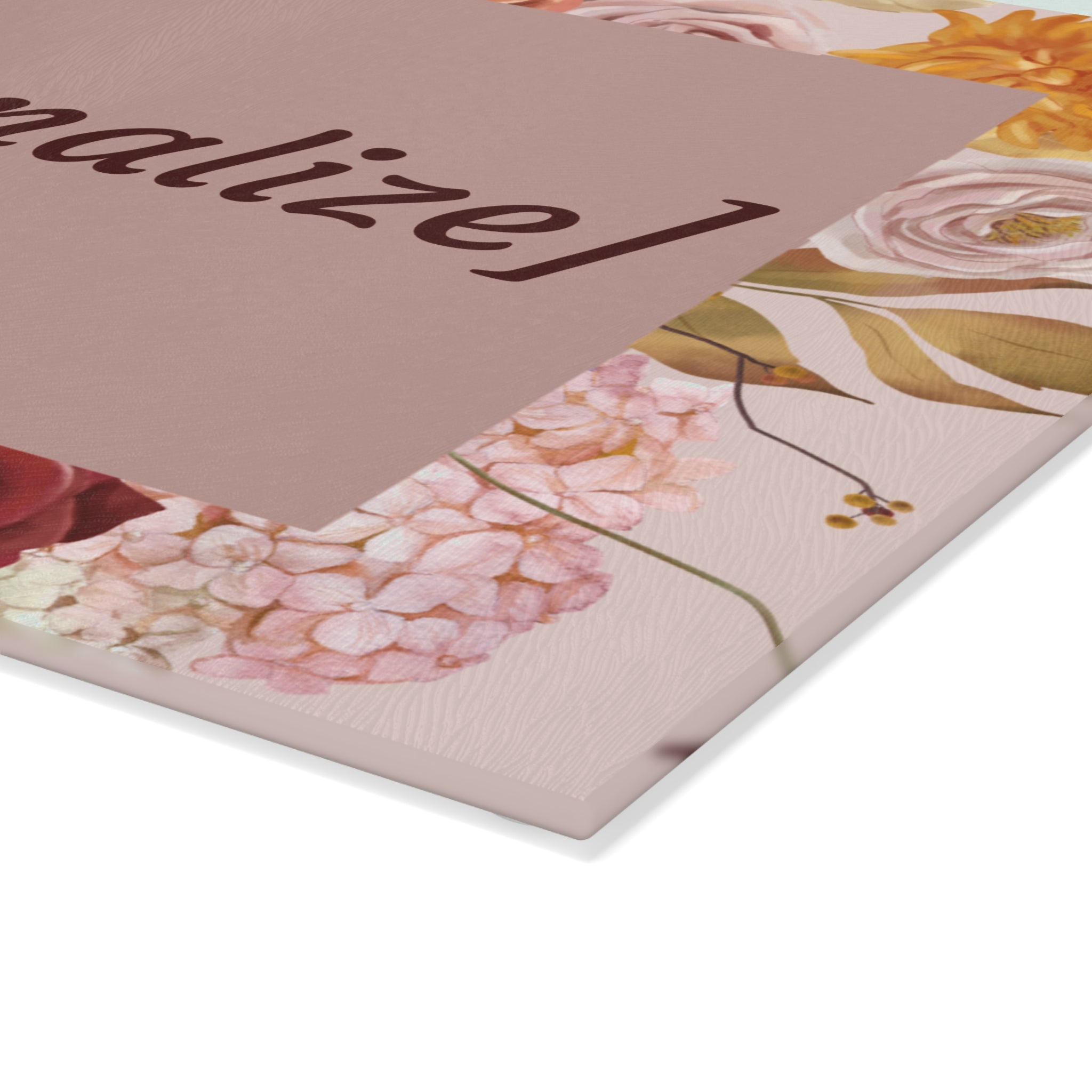 Glass Cutting Board | Custom Name in Floral Frame Kitchen Decor