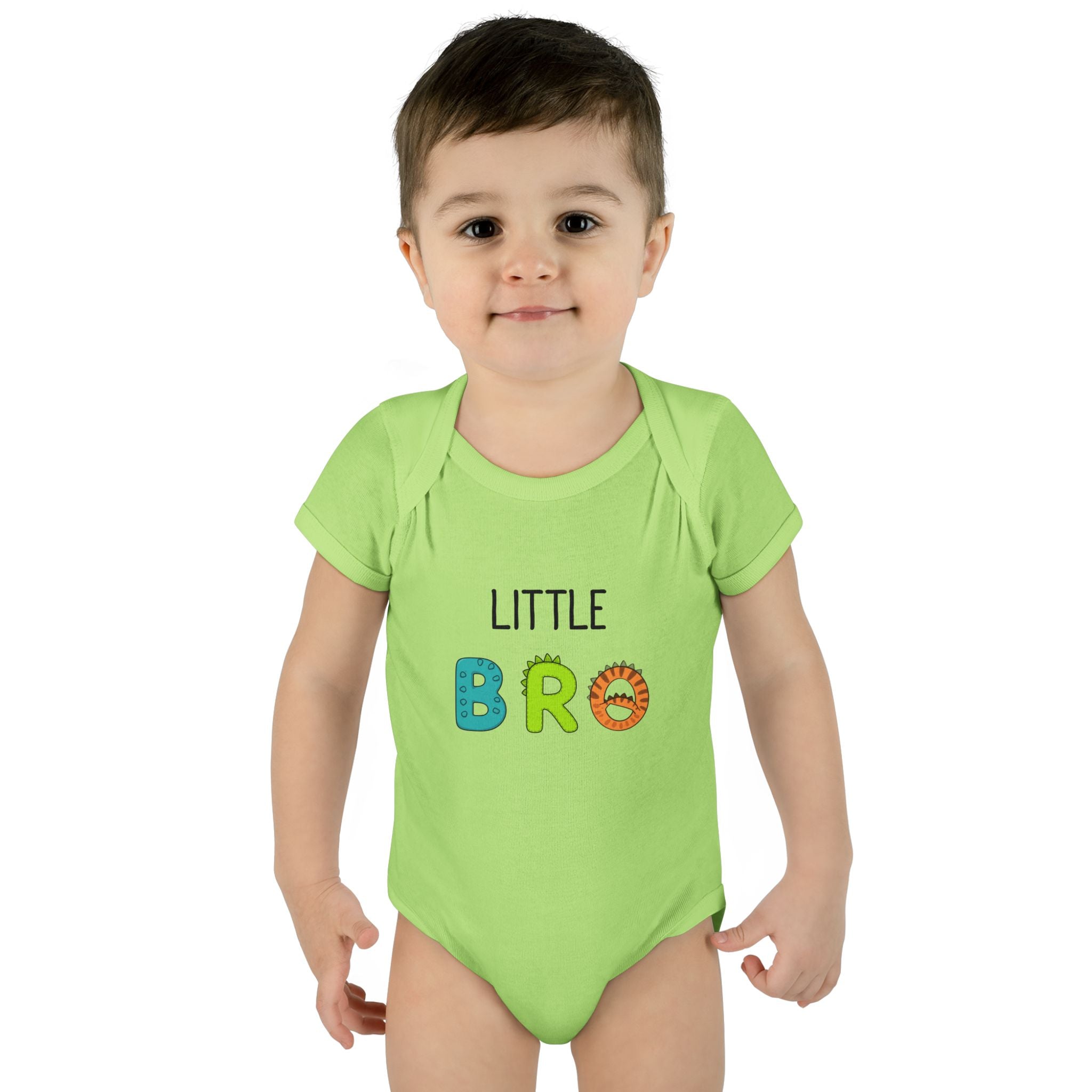 Baby Bodysuit | 'Little Bro' Sibling Infant Onesie with Colorful Dino Letters