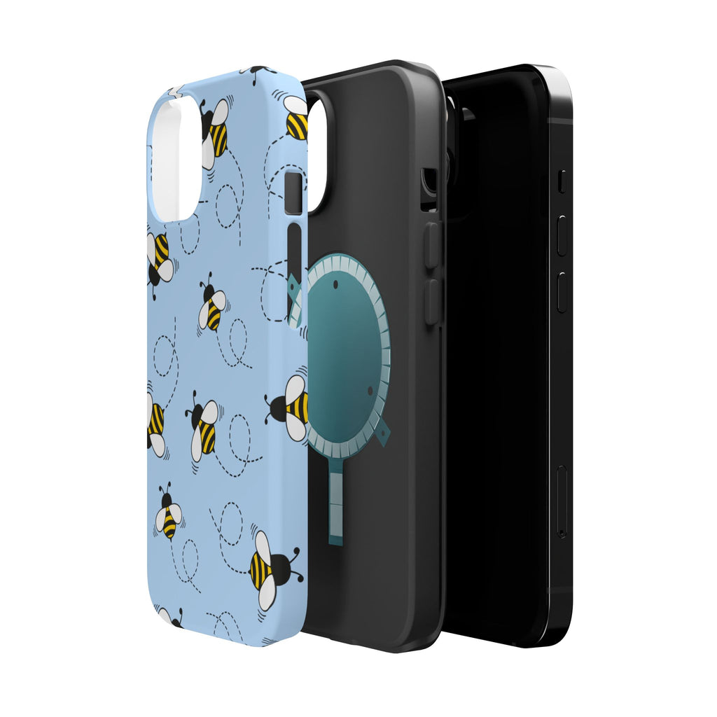 Phone Case | Sky Blue Bee Pattern Magnetic Impact-Resistant Phone Case