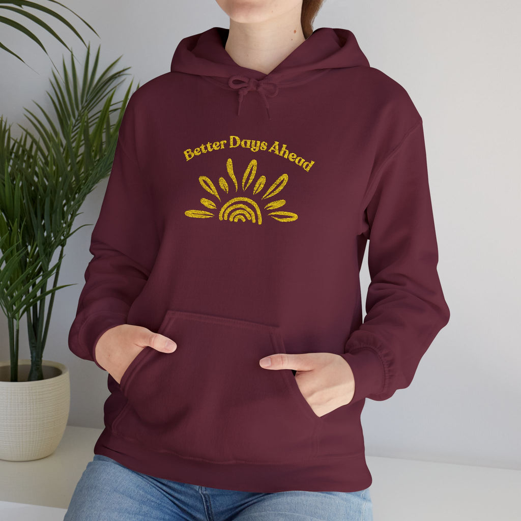 Hoodie | ‘Better Days Ahead’ Above a Sunrise  Embroidered Graphic