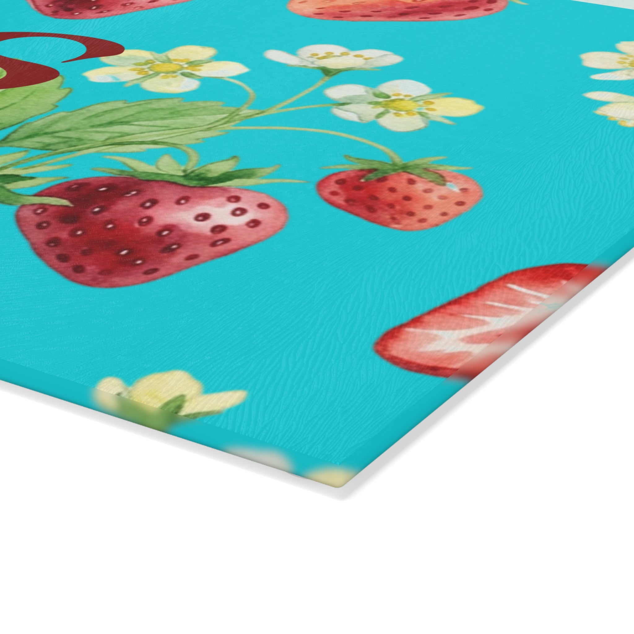 Glass Cutting Board | Strawberry Pattern Custom Monogram Kitchen Decor