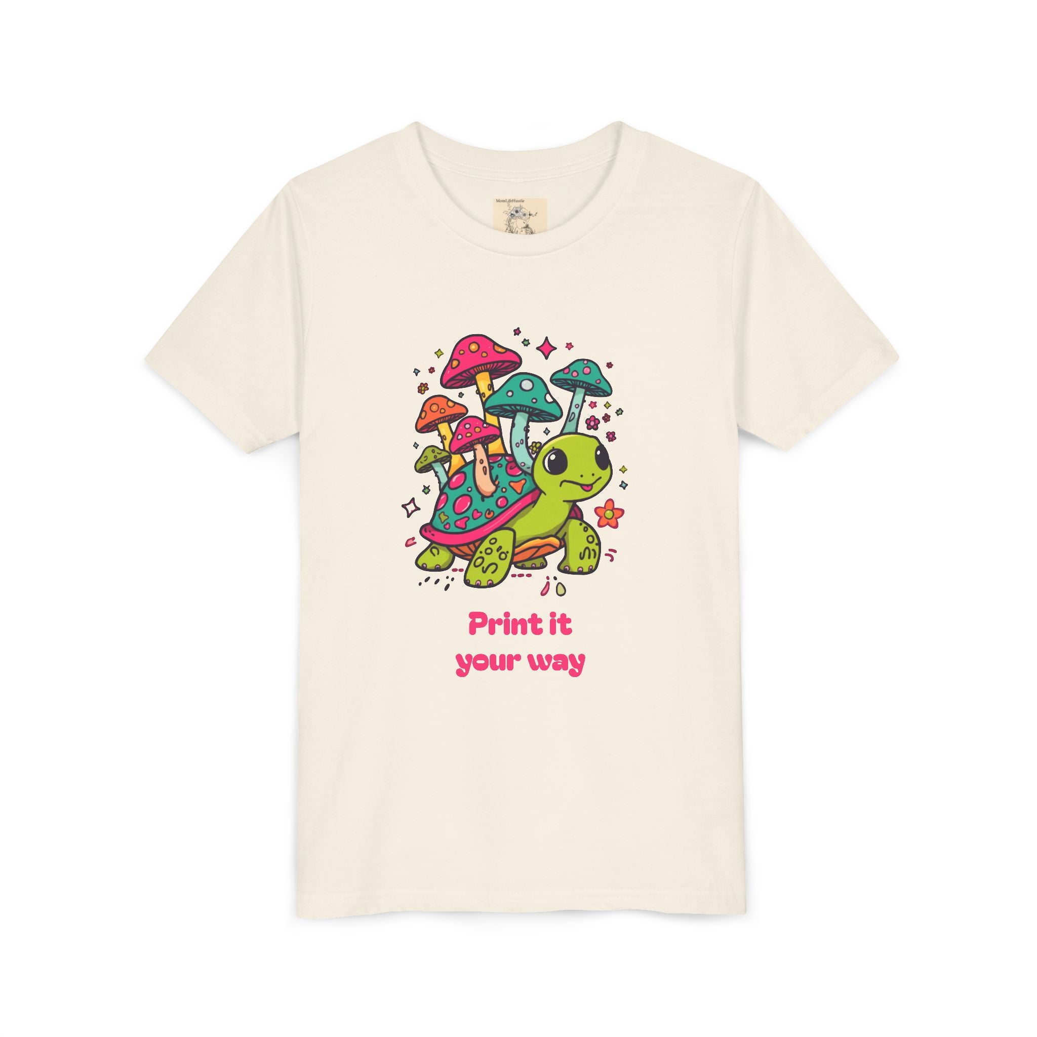 T-Shirt | Cute Turtle & Mushrooms Graphic Youth Tee – 'Print it your way'