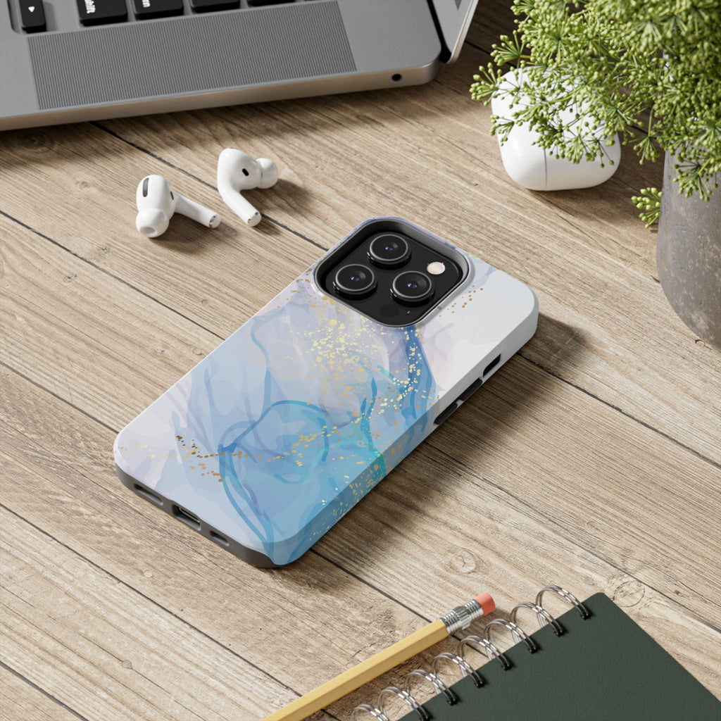 Phone Case | Gold Fleck Blue Marble Tough Protective Phone Cover