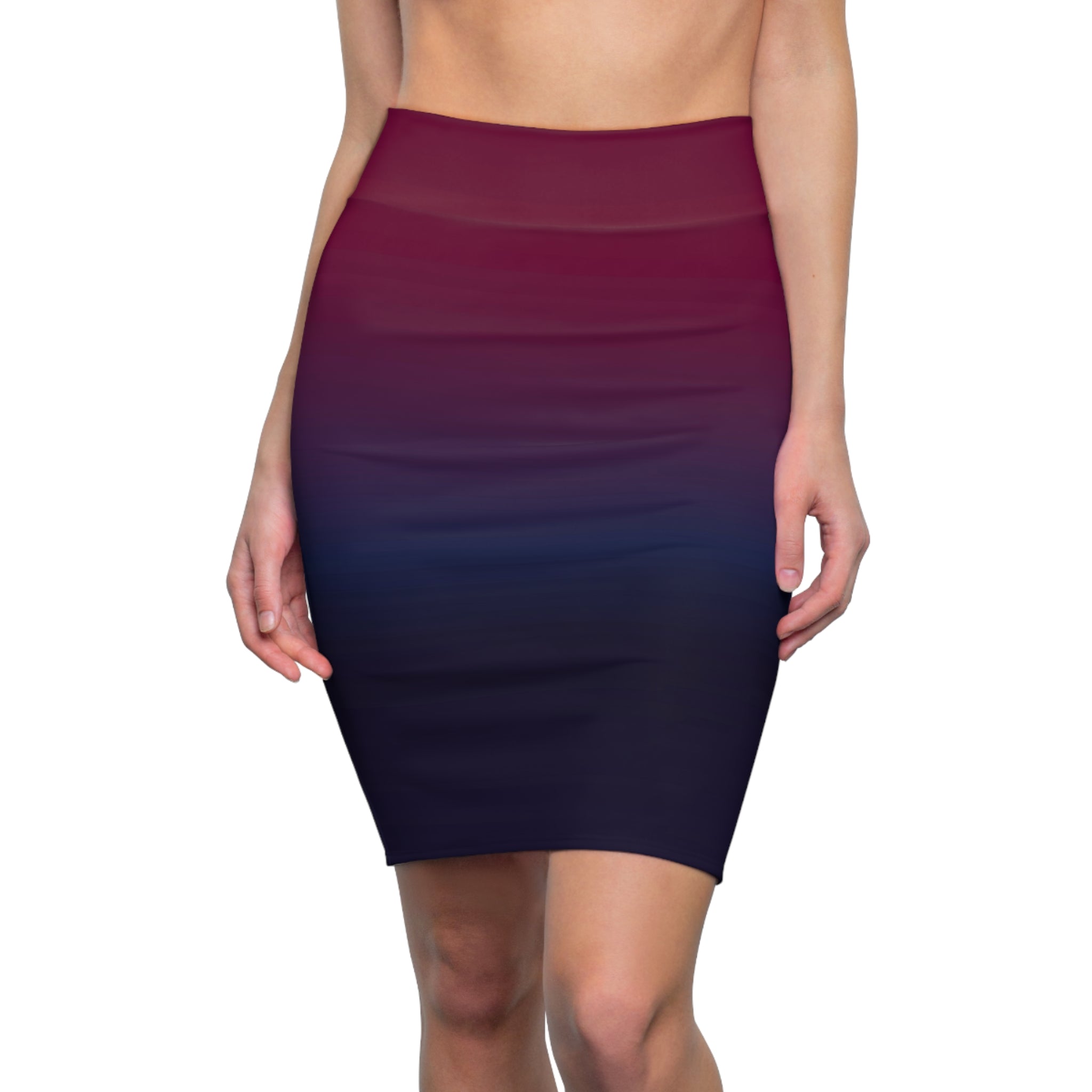 Women's Pencil Skirt | Burgundy to Navy Gradient Ombre Bodycon