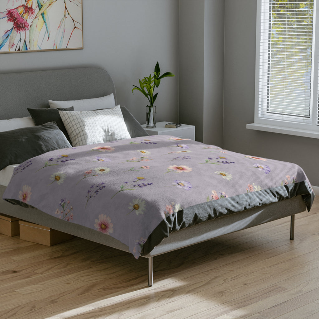 Lilac Purple and Wild Flowers Microfiber Throw
