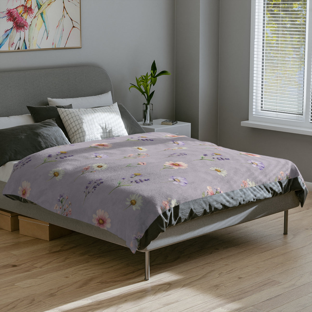 Lilac Purple and Wild Flowers Microfiber Throw
