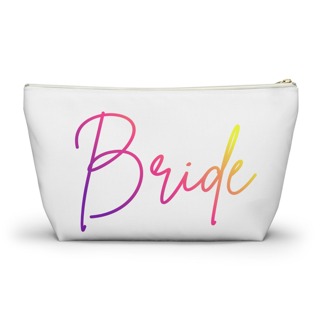 T Bottom Accessory Pouch | 'Bride' Script in Rainbow Colors Cosmetic Bag