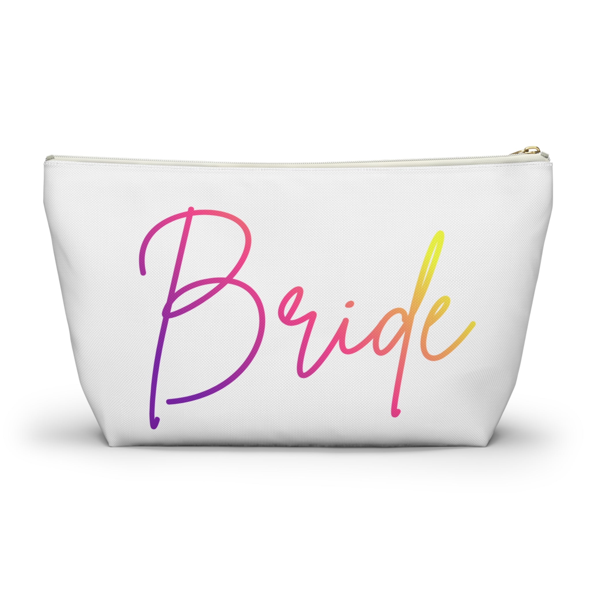 T Bottom Accessory Pouch | 'Bride' Script in Rainbow Colors Cosmetic Bag