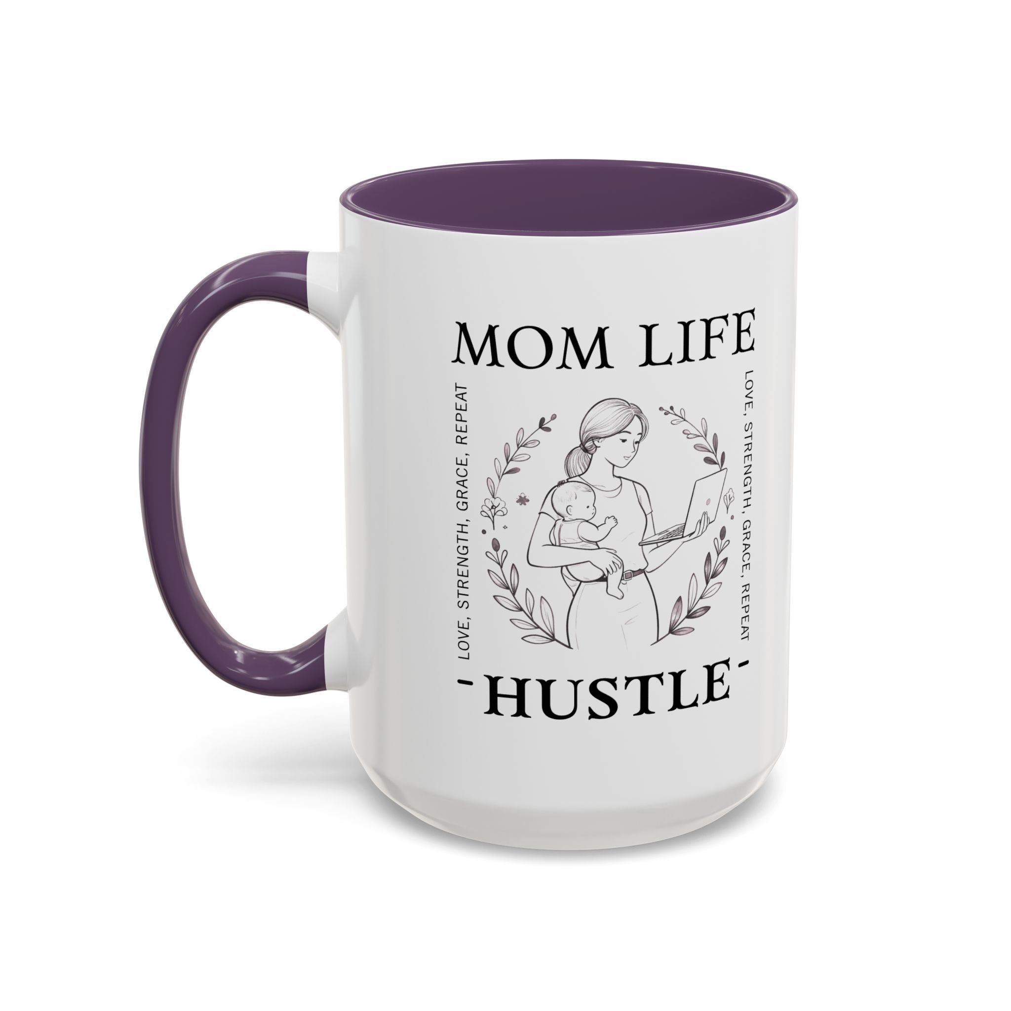 Mom Life Hustle Coffee Mug | Mom Life Accent Ceramic Mug 11/15oz