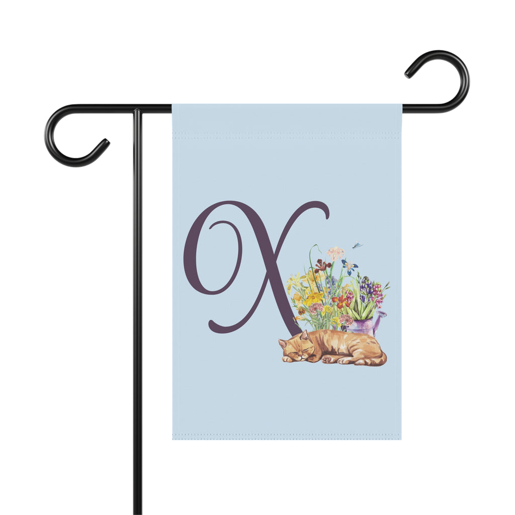 Home & Garden Banner | 'X' Monogram Flower Garden & Sleeping Cat Flag