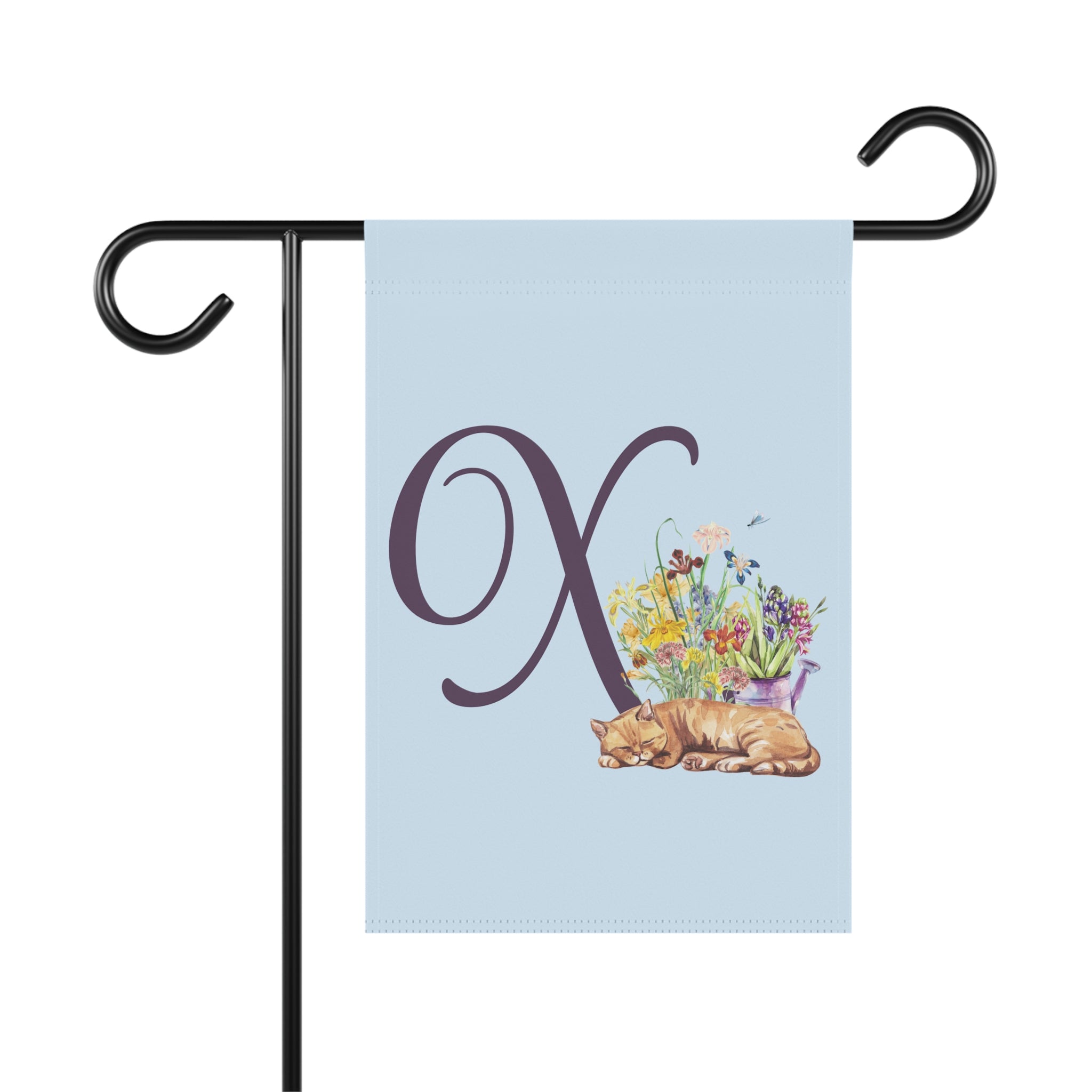 Home & Garden Banner | 'X' Monogram Flower Garden & Sleeping Cat Flag