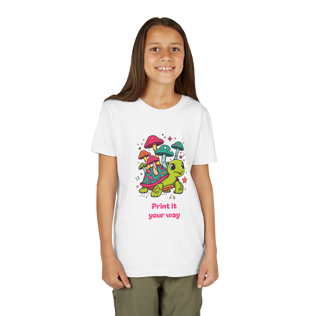 T-Shirt | Cute Turtle & Mushrooms Graphic Youth Tee – 'Print it your way'