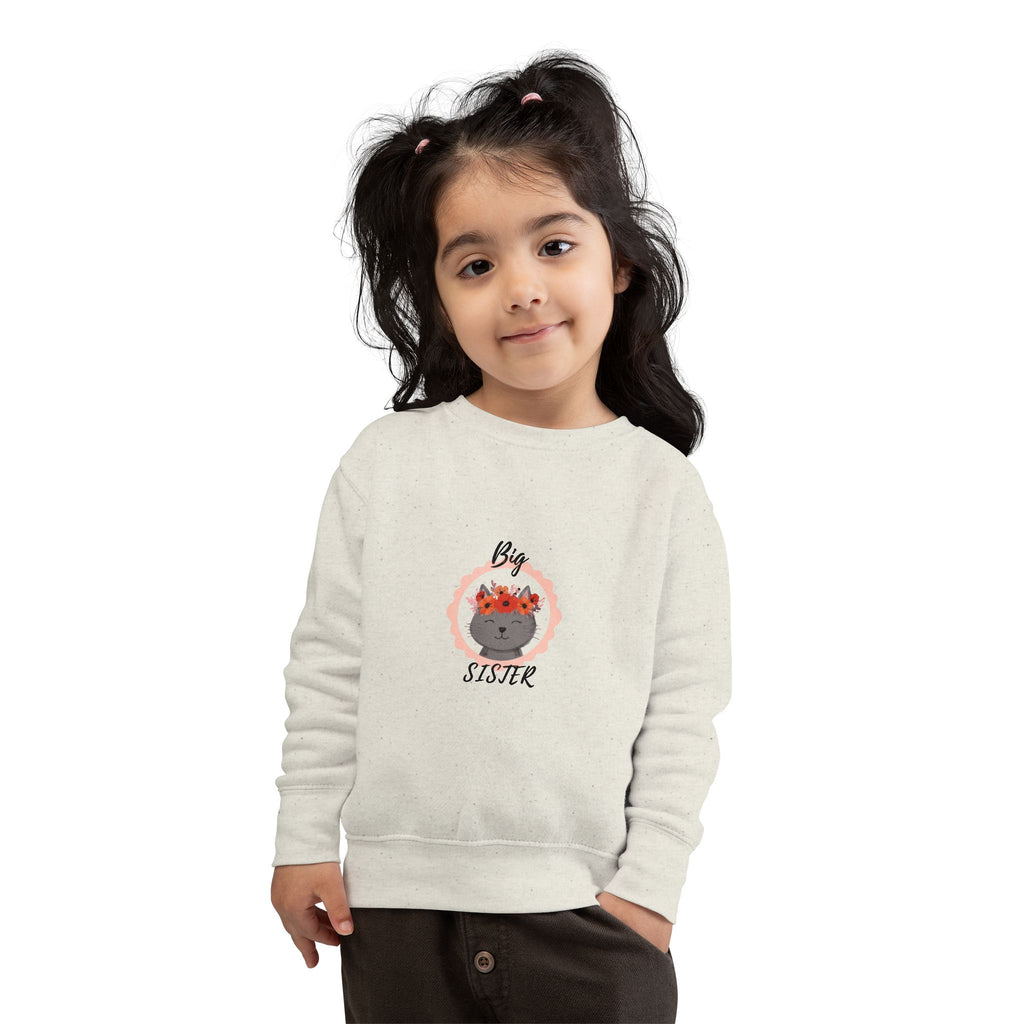 Sweatshirt | Gray Cat with Flower Crown "Big Sister" Toddler Sweatshirt