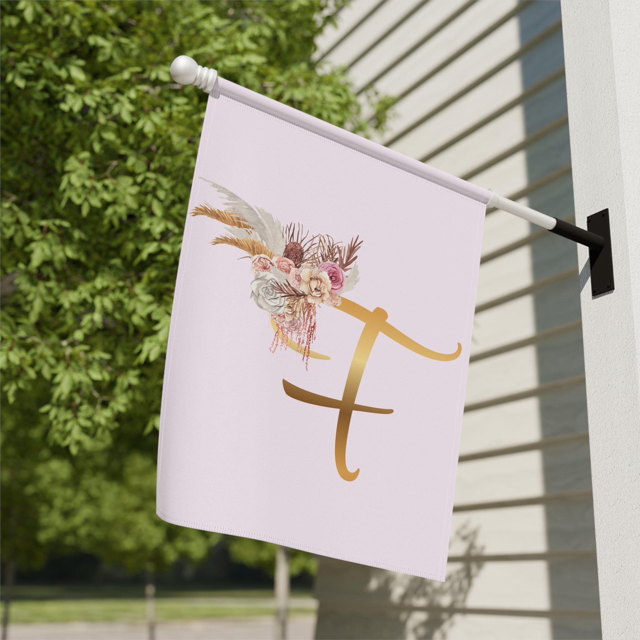 Home & Garden Banner | 'F' Monogram Blush Petals Flag
