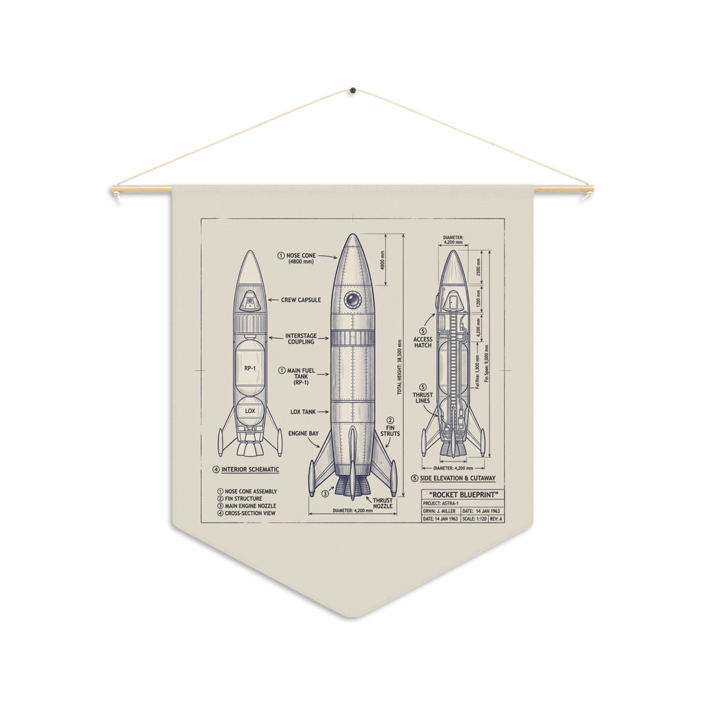 Pennant Banner | Vintage Rocket Blueprint Wall Decor
