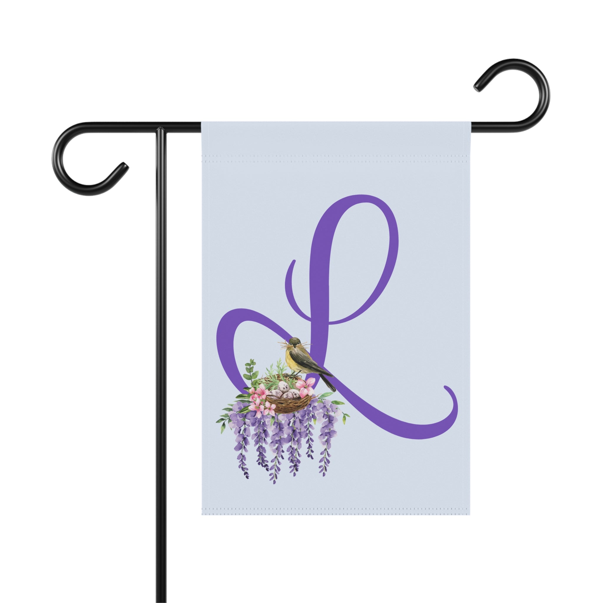 Home & Garden Banner | 'L' Monogram Wreath & Bird's Nest Floral Flag
