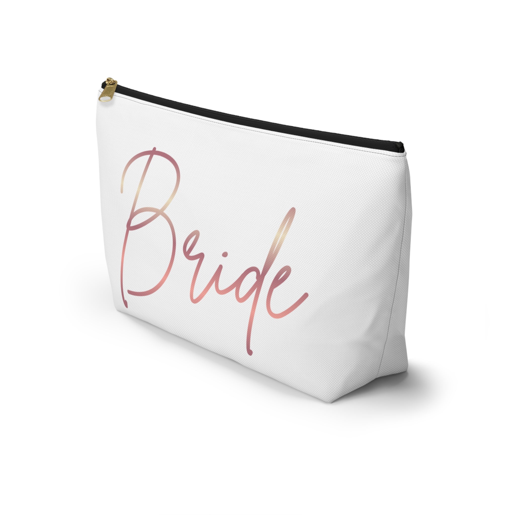 T Bottom Accessory Pouch | 'Bride' Script in Rose Gold Cosmetic Bag