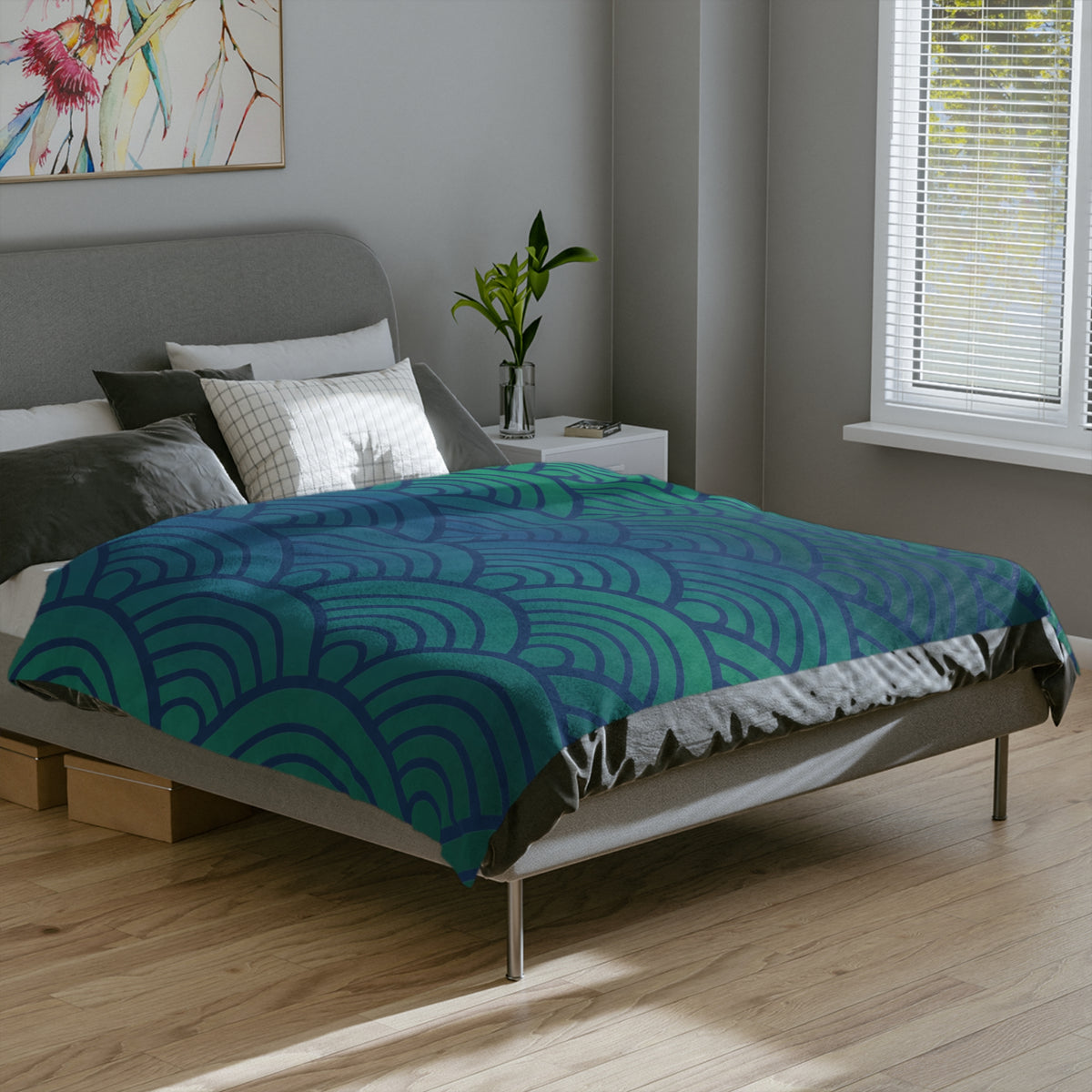 Green-to-Blue with Waves Microfiber Throw