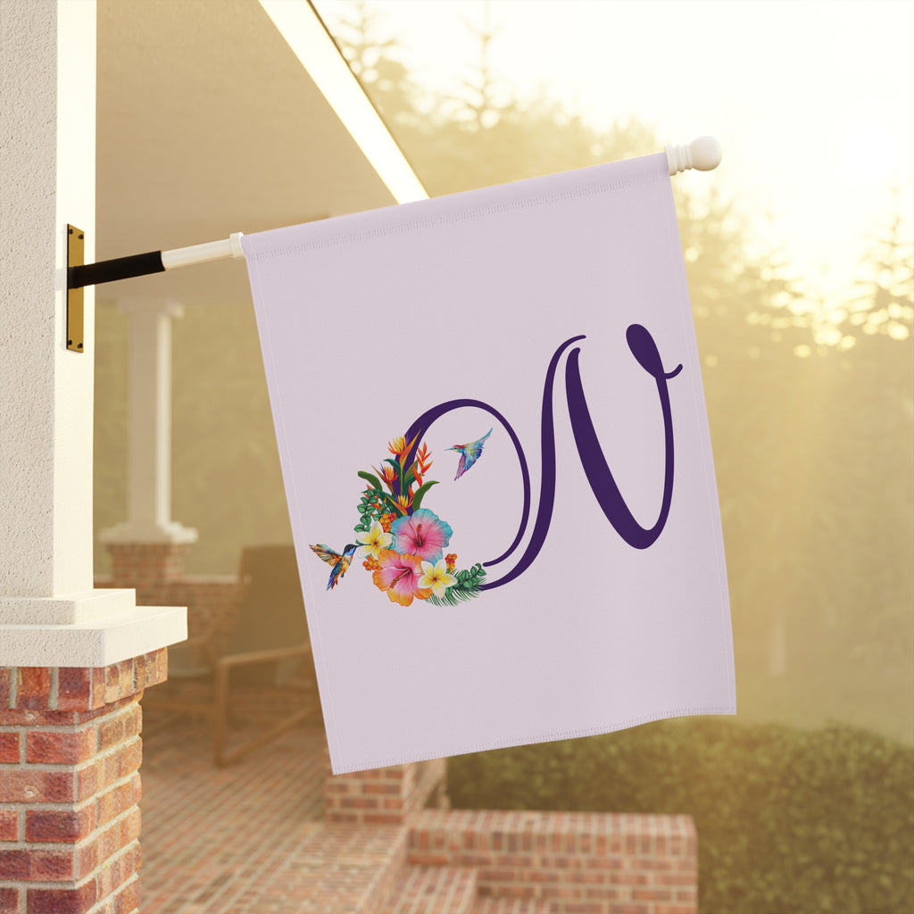 Home & Garden Banner | 'N' Monogram Tropical Hummingbirds Flag