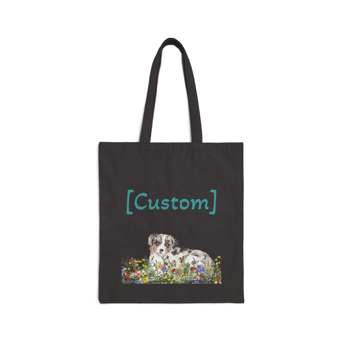 Custom Puppy Floral Canvas Tote Bag