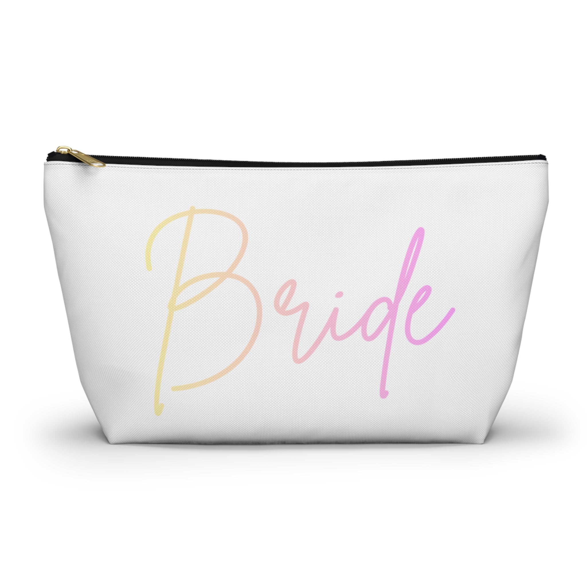 T Bottom Accessory Pouch | 'Bride' Script Pastels | Bridal Party Cosmetic Bag