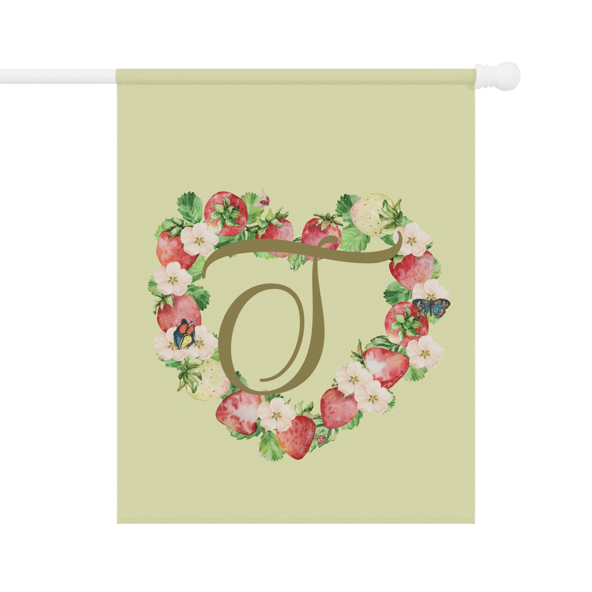 Home & Garden Banner | 'T' Monogram Strawberry Heart Flag