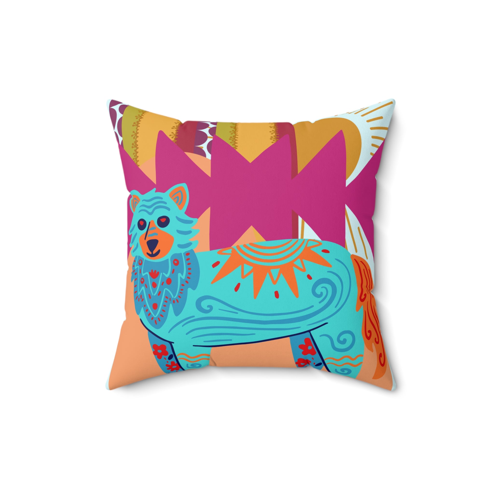 Throw Pillow | Boho Folk Art Fox Decorative Pillow