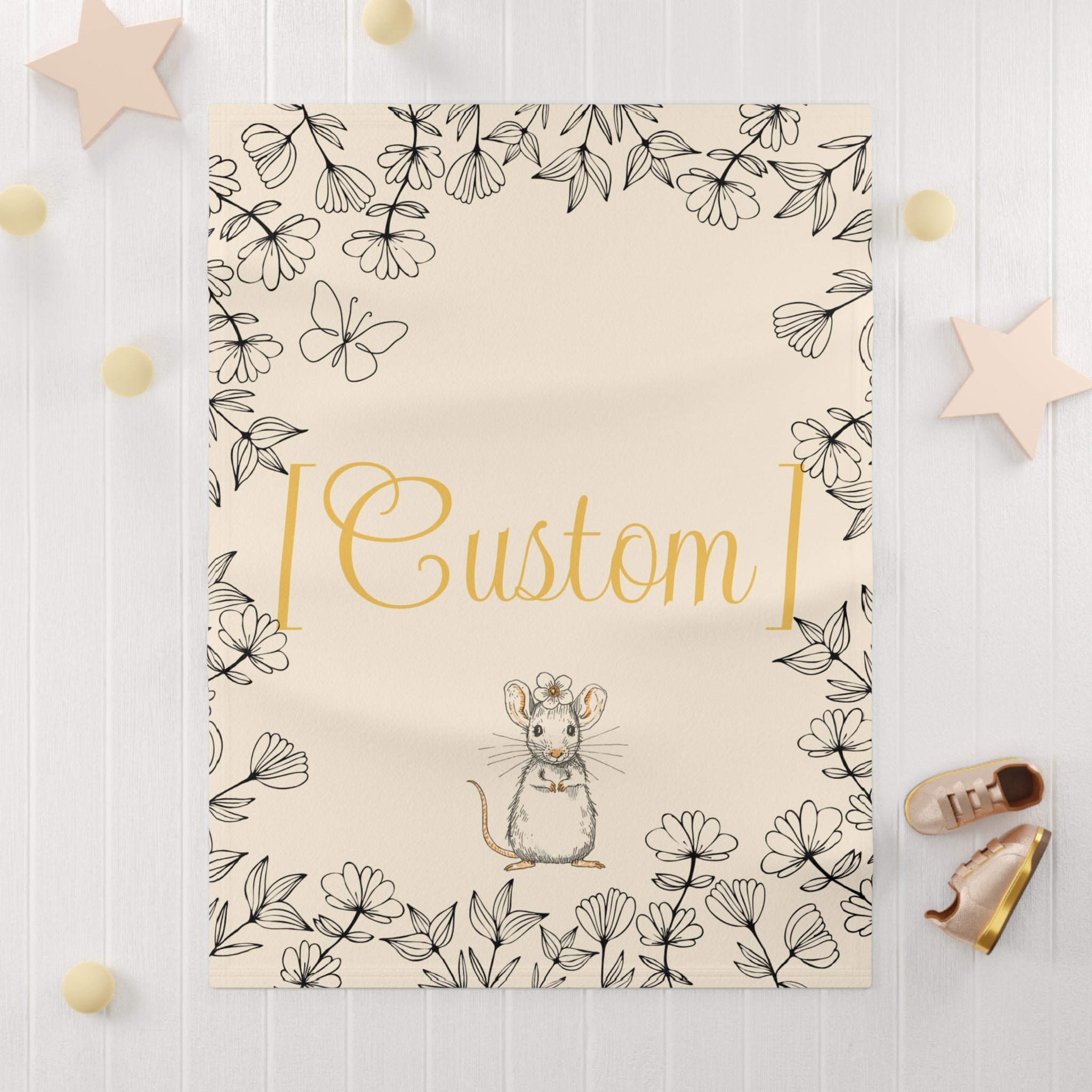 Baby Blanket | Custom Name Floral Mouse Soft Motif Fleece Blanket