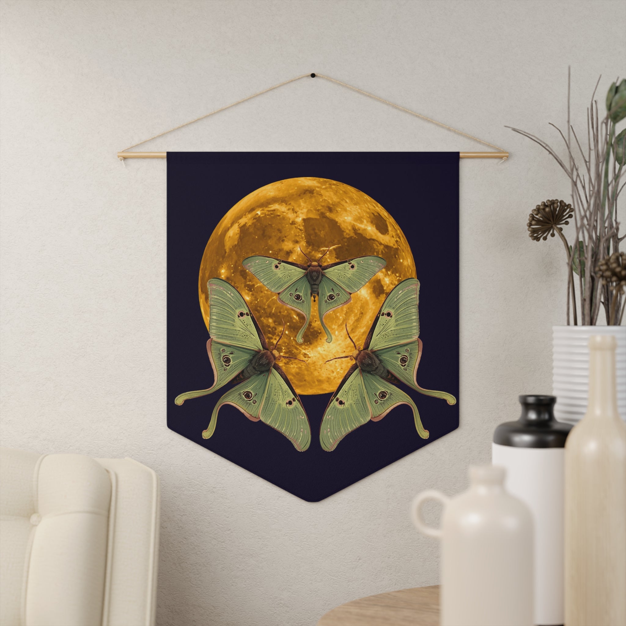 Pennant Banner | Luna Moths & Full Moon Home Decor