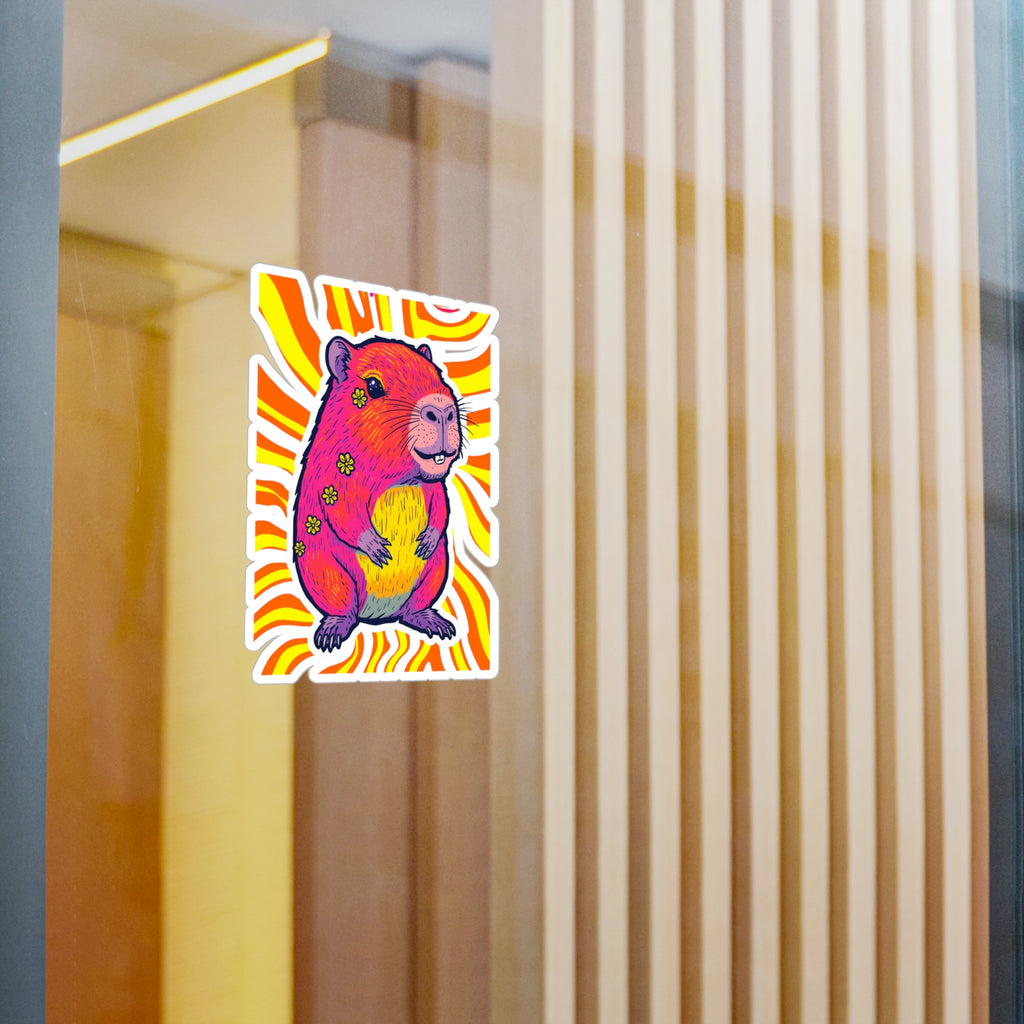 Vinyl Decal | Bright Retro Swirl Psychedelic Flower Guinea Pig Kiss-Cut Sticker