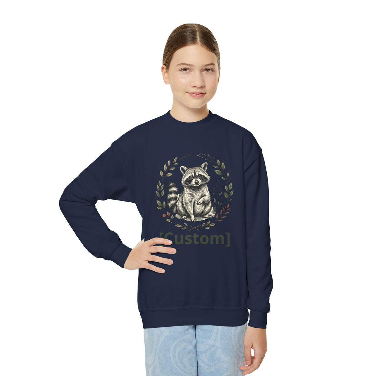 Customizable Sweatshirt with Cute Raccoon Graphic