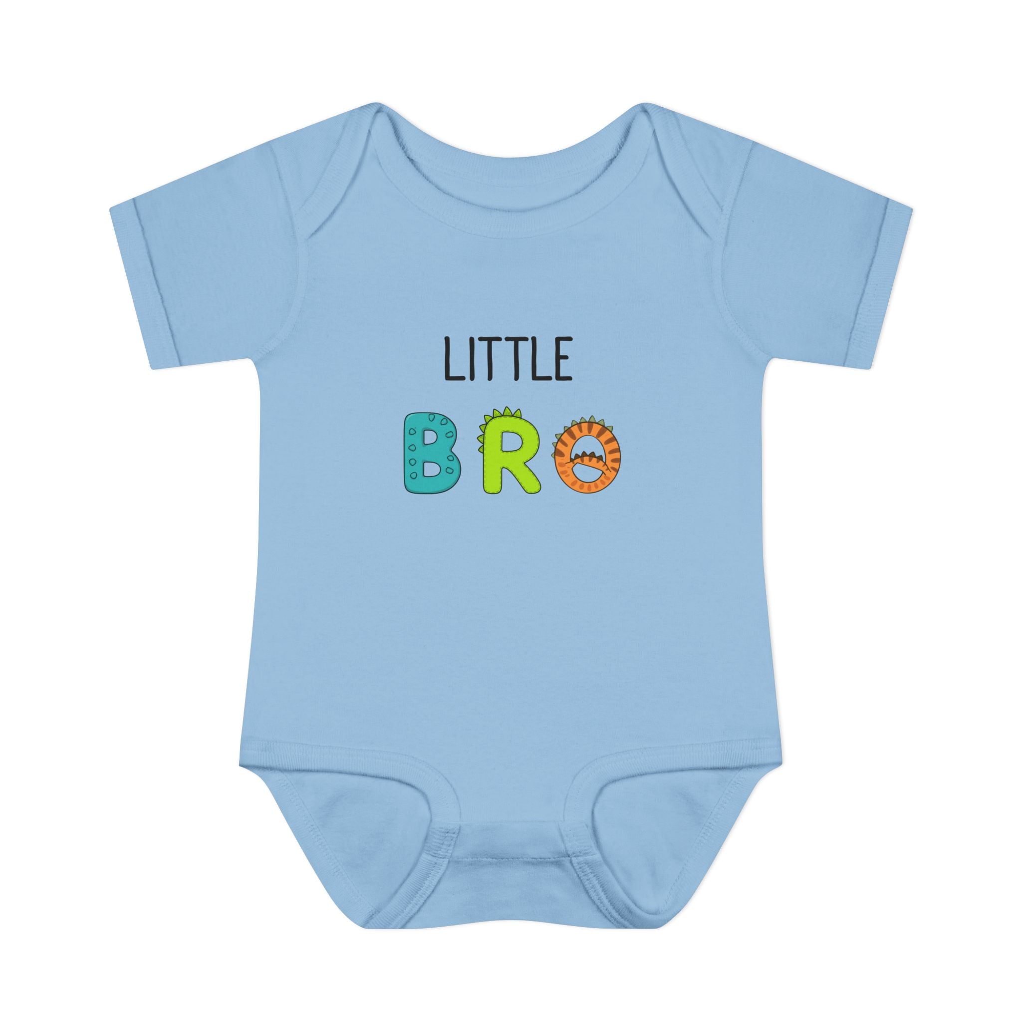 Baby Bodysuit | 'Little Bro' Sibling Infant Onesie with Colorful Dino Letters