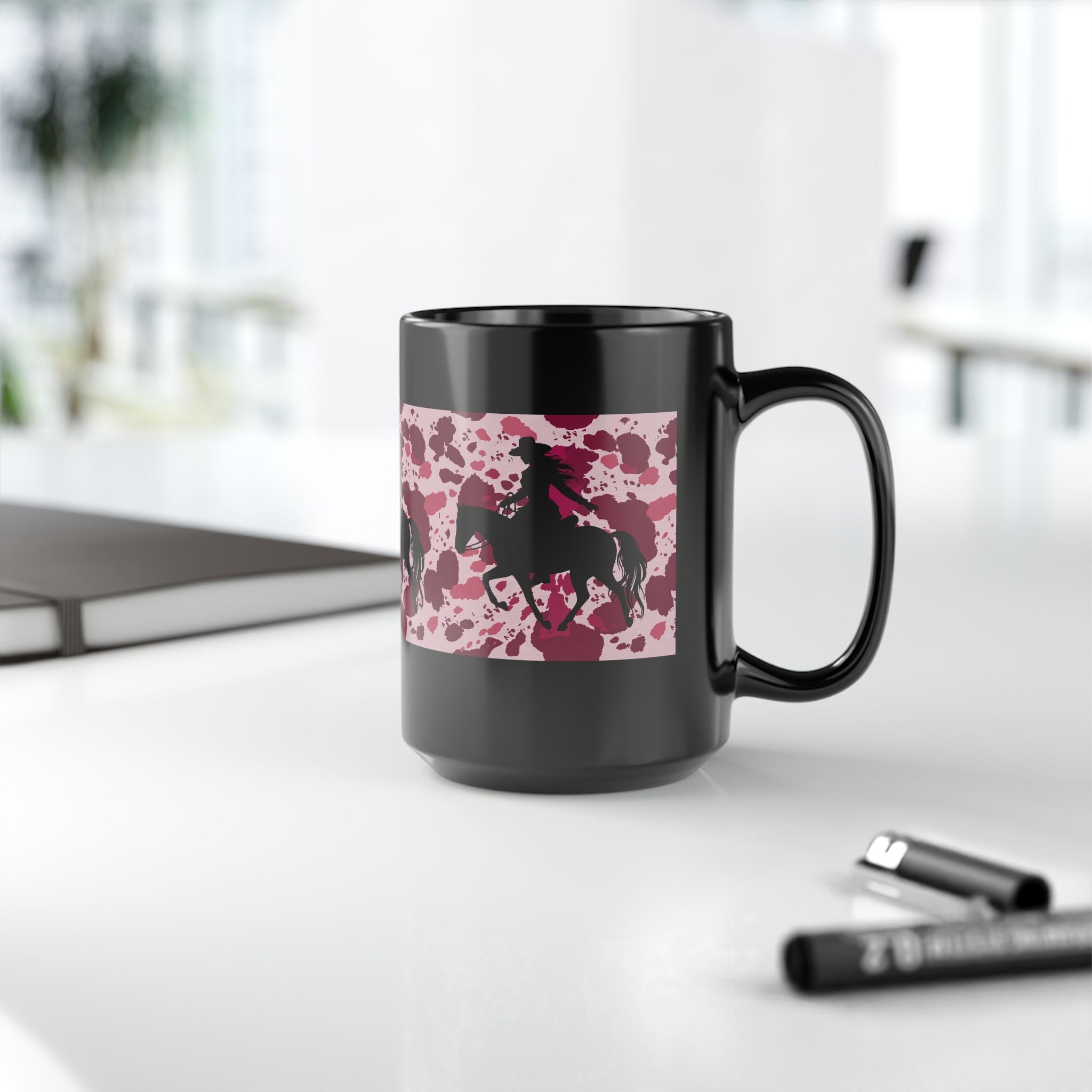 Coffee Mug | Pink Splatter Cowgirl Silhouette Black 11 oz or 15 oz