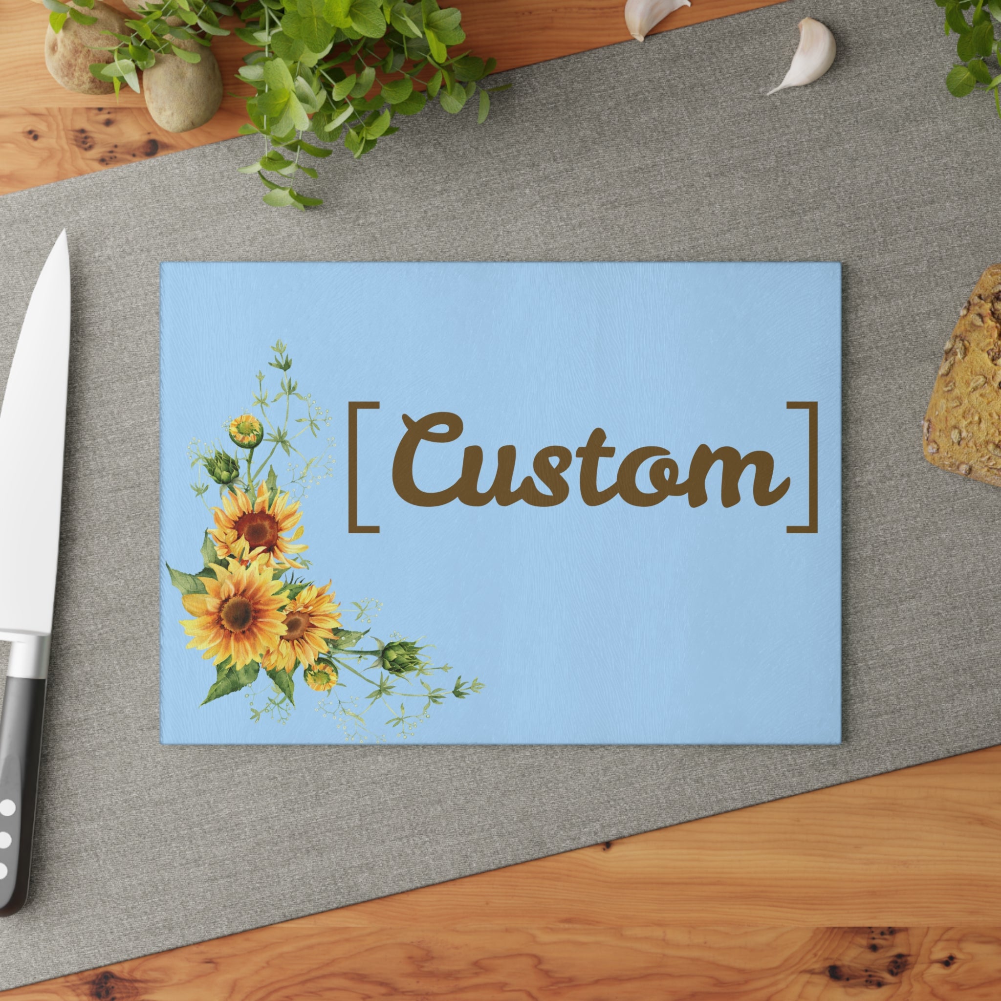 Glass Cutting Board | Personalized Name Sunflower Kitchen Decor