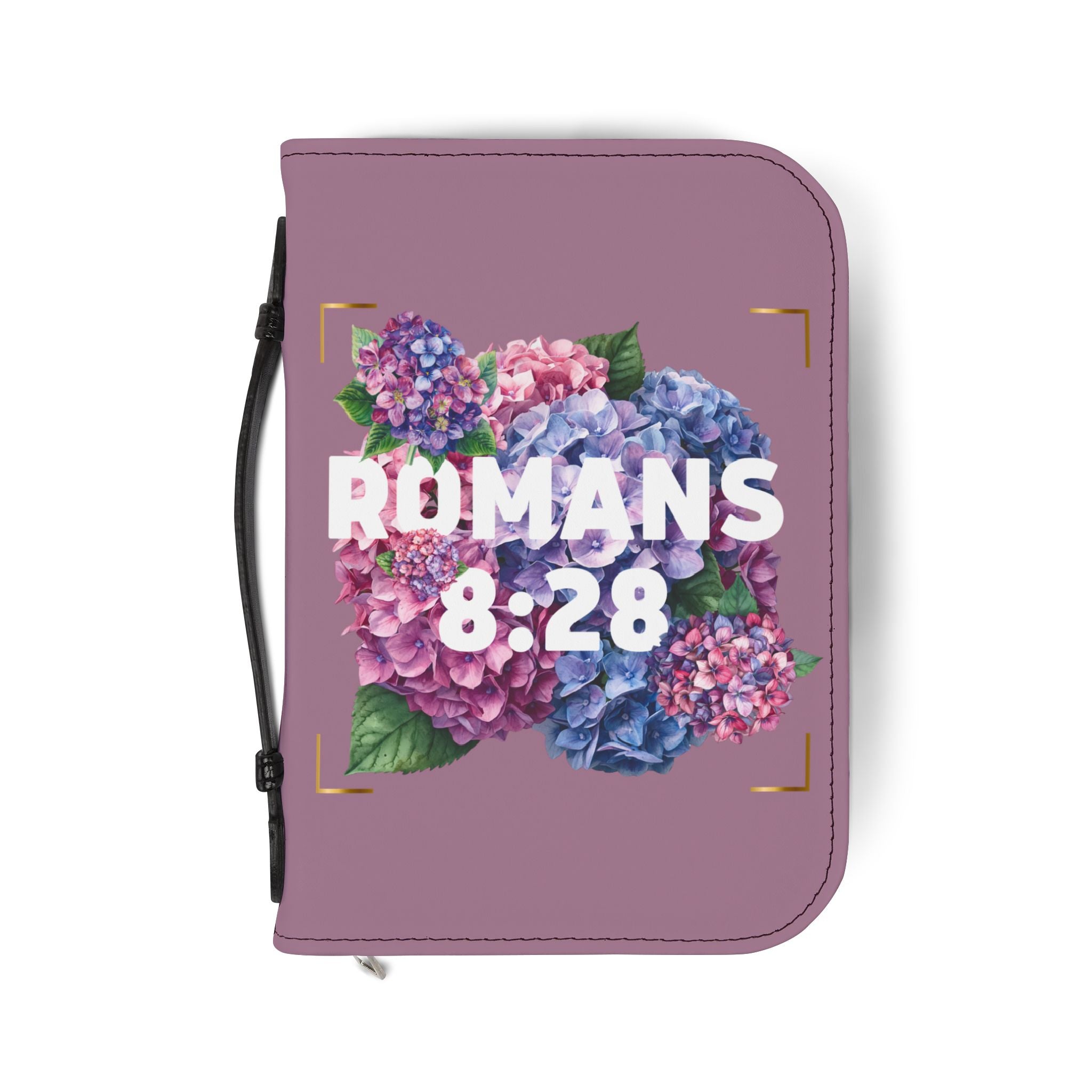 Bible Cover | Hydrangeas Zippered Case Romans 8:28 Scripture