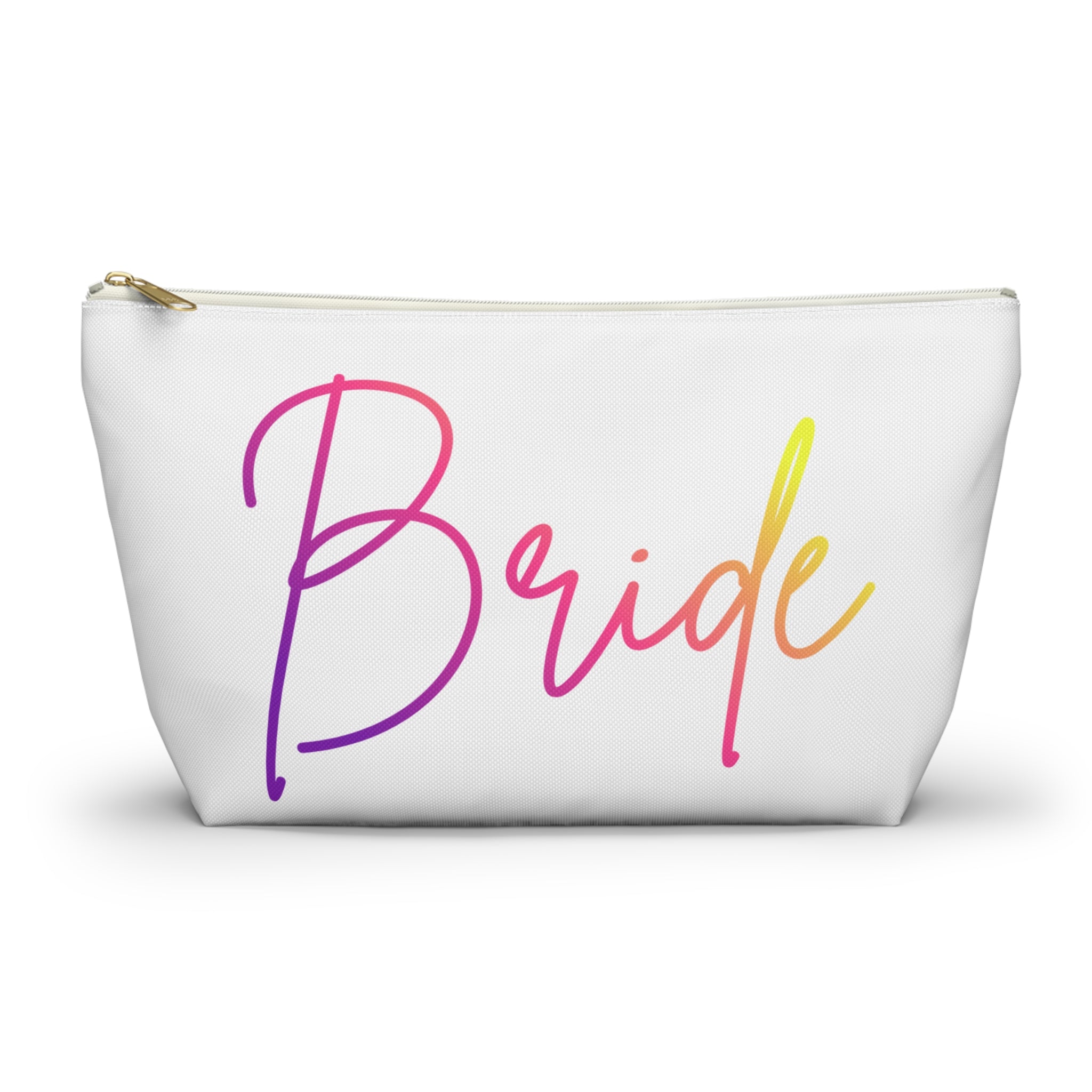 T Bottom Accessory Pouch | 'Bride' Script in Rainbow Colors Cosmetic Bag