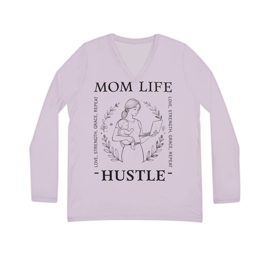 Mom Life Hustle Long Sleeve V-Neck in Dusky Lavender